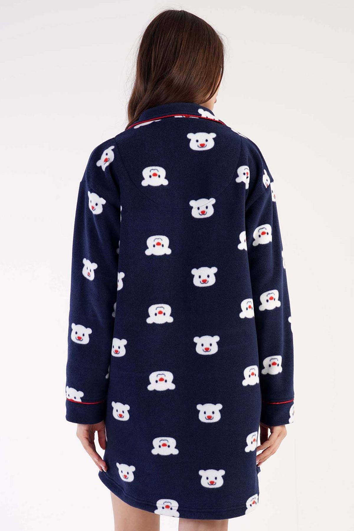 Mısırlı Kadın Polar Uzun Kollu Lacivert Pijama