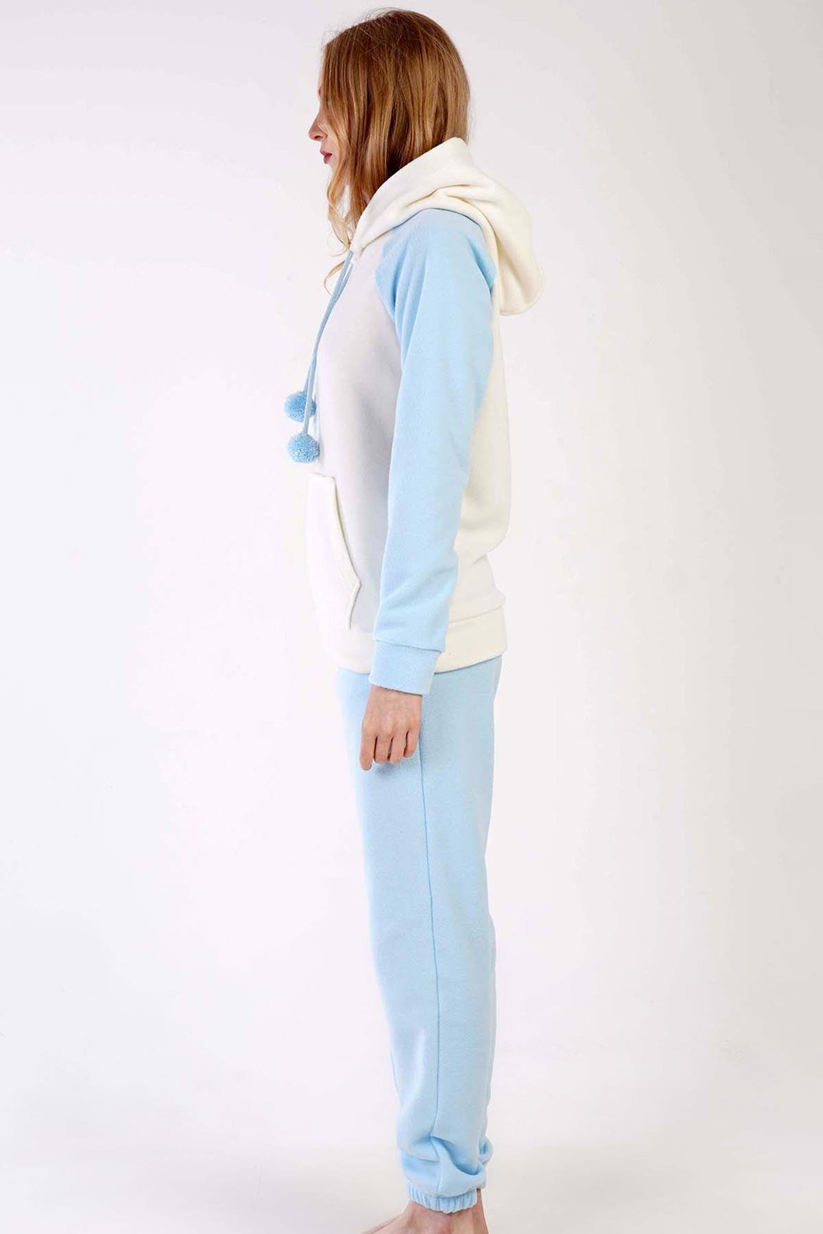 Mısırlı Kadın Polar Uzun Kollu Mavi Pijama Takımı