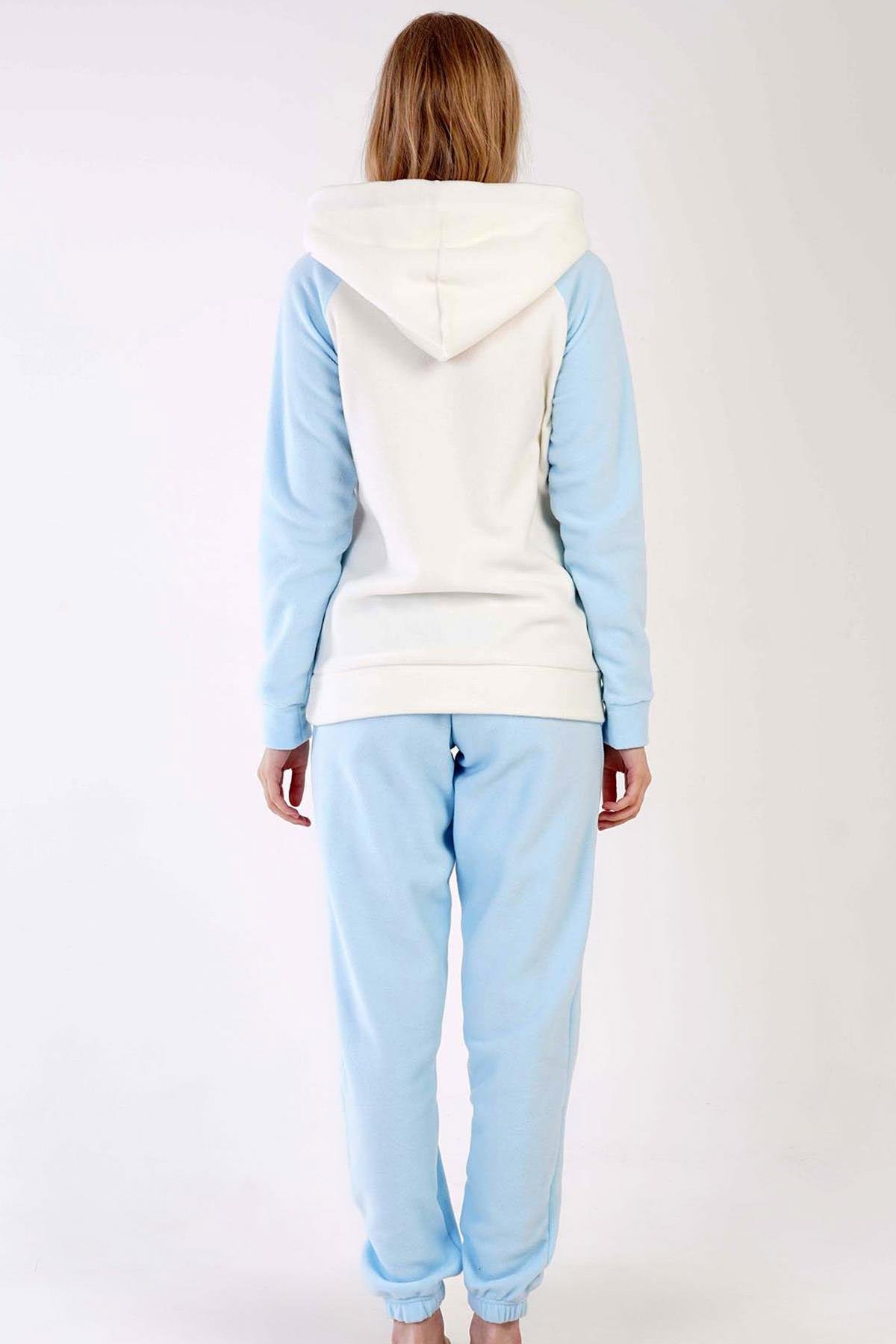 Mısırlı Kadın Polar Uzun Kollu Mavi Pijama Takımı
