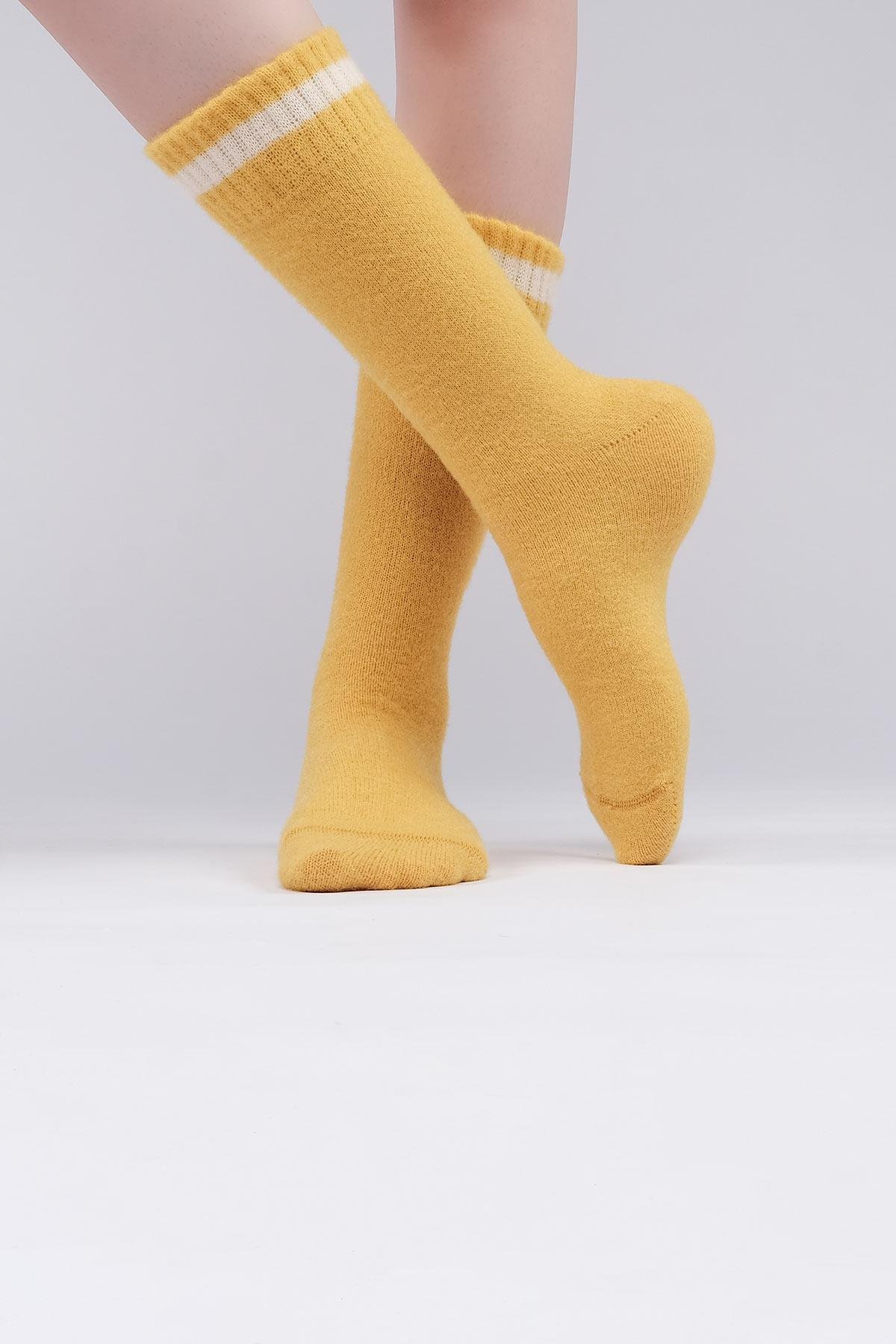 Mısırlı Kadın Soft Peluş Termal Tekli Koyu Sarı Soket Çorap