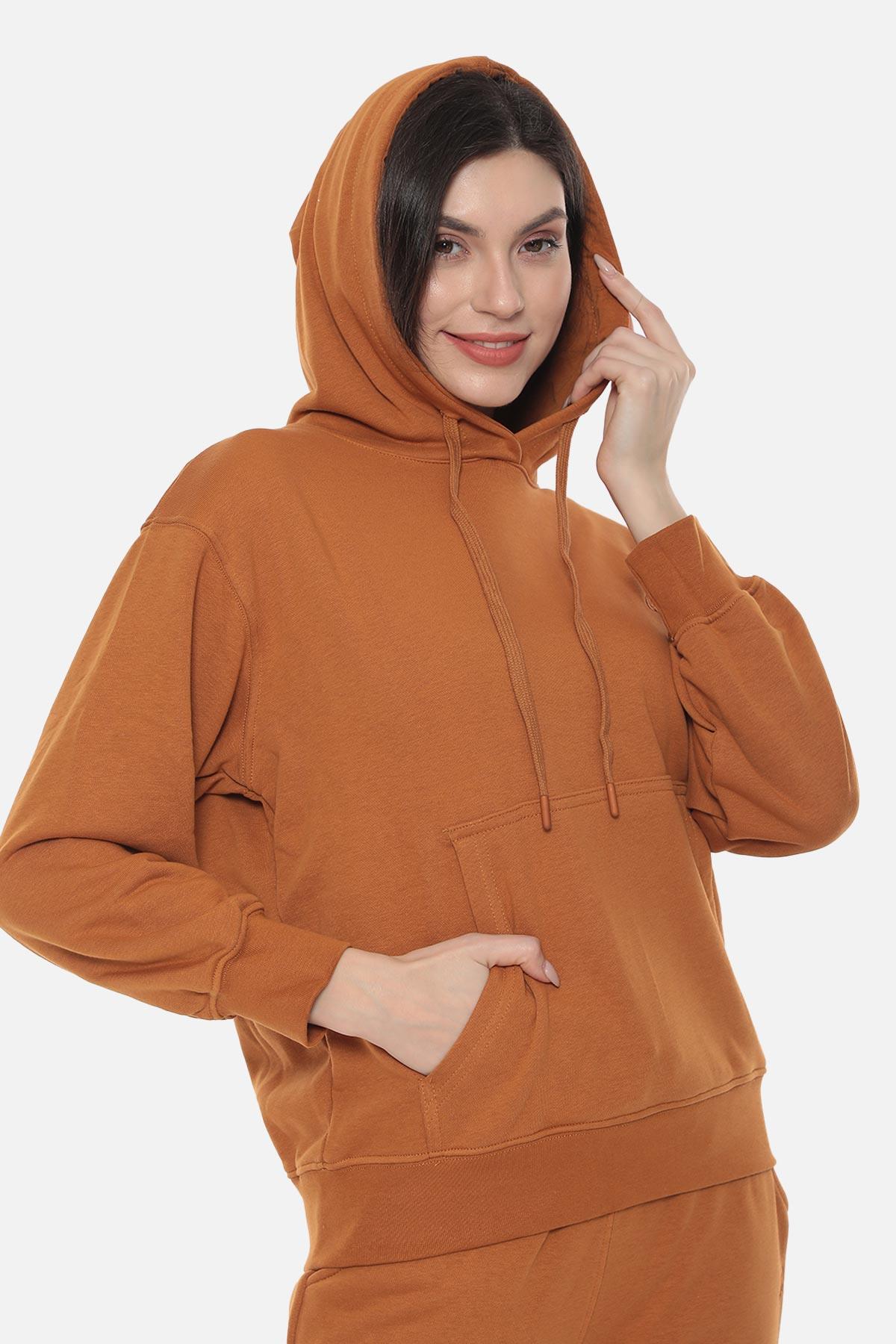 Mısırlı Kadın Üç İplik Oversize Kapüşonlu Tobacco Sweatshirt M KOH 2T