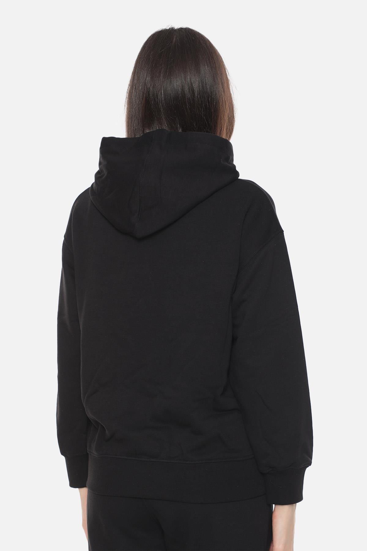 Mısırlı Kadın Üç İplik Oversize Kapüşonlu Siyah Sweatshirt M KOH 2S