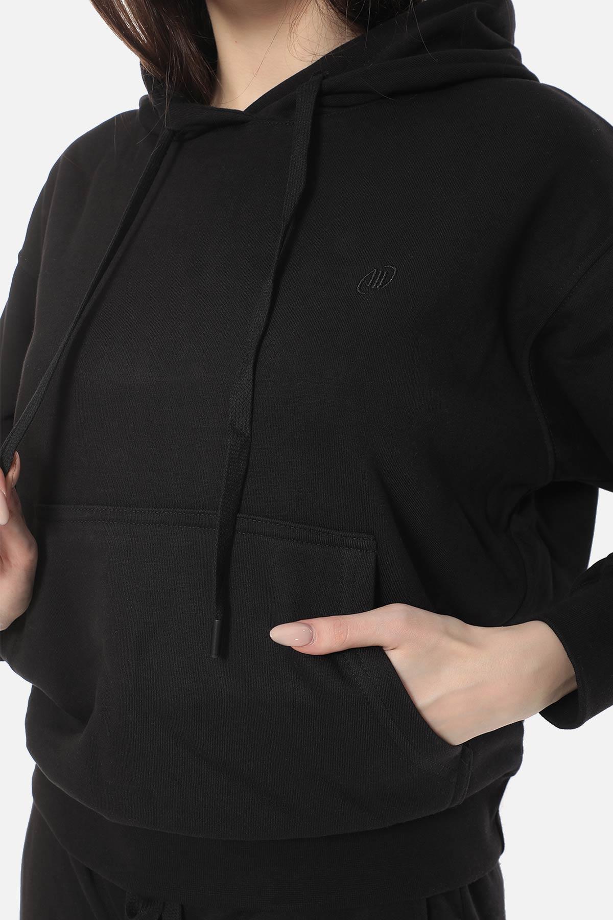 Mısırlı Kadın Üç İplik Oversize Kapüşonlu Siyah Sweatshirt M KOH 2S