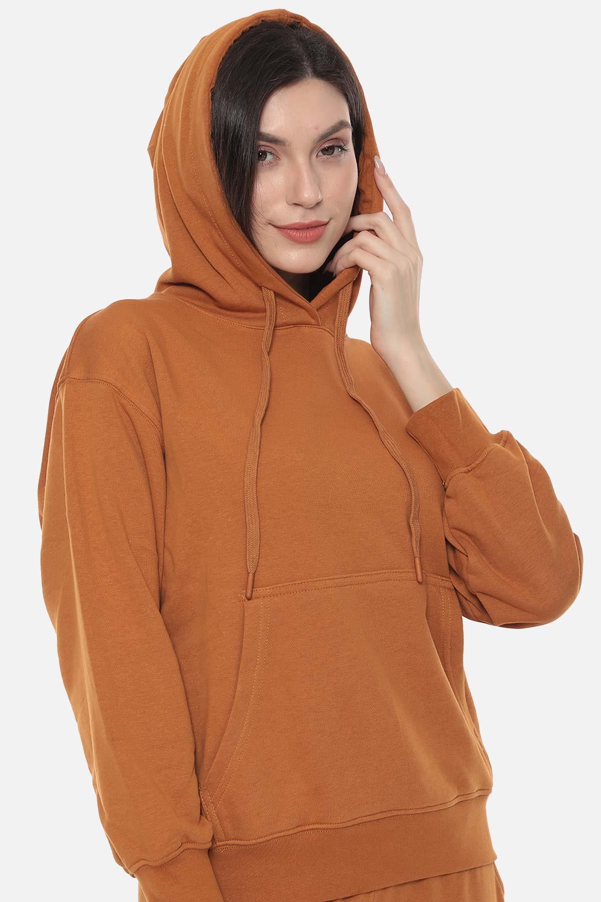 Mısırlı Kadın Üç İplik Oversize Kapüşonlu Tobacco Sweatshirt M KOH 2T