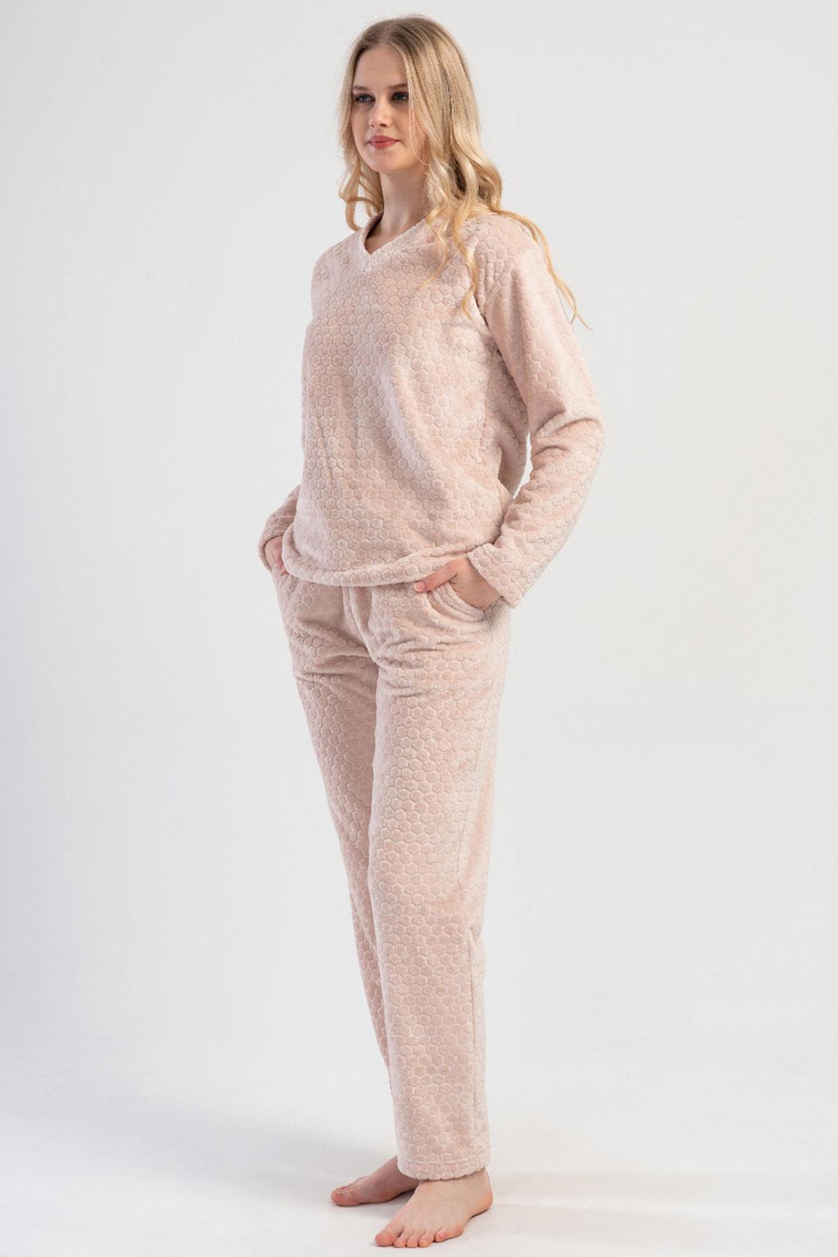Mısırlı Kadın Welsoft Uzun Kollu Bej Pijama Takımı