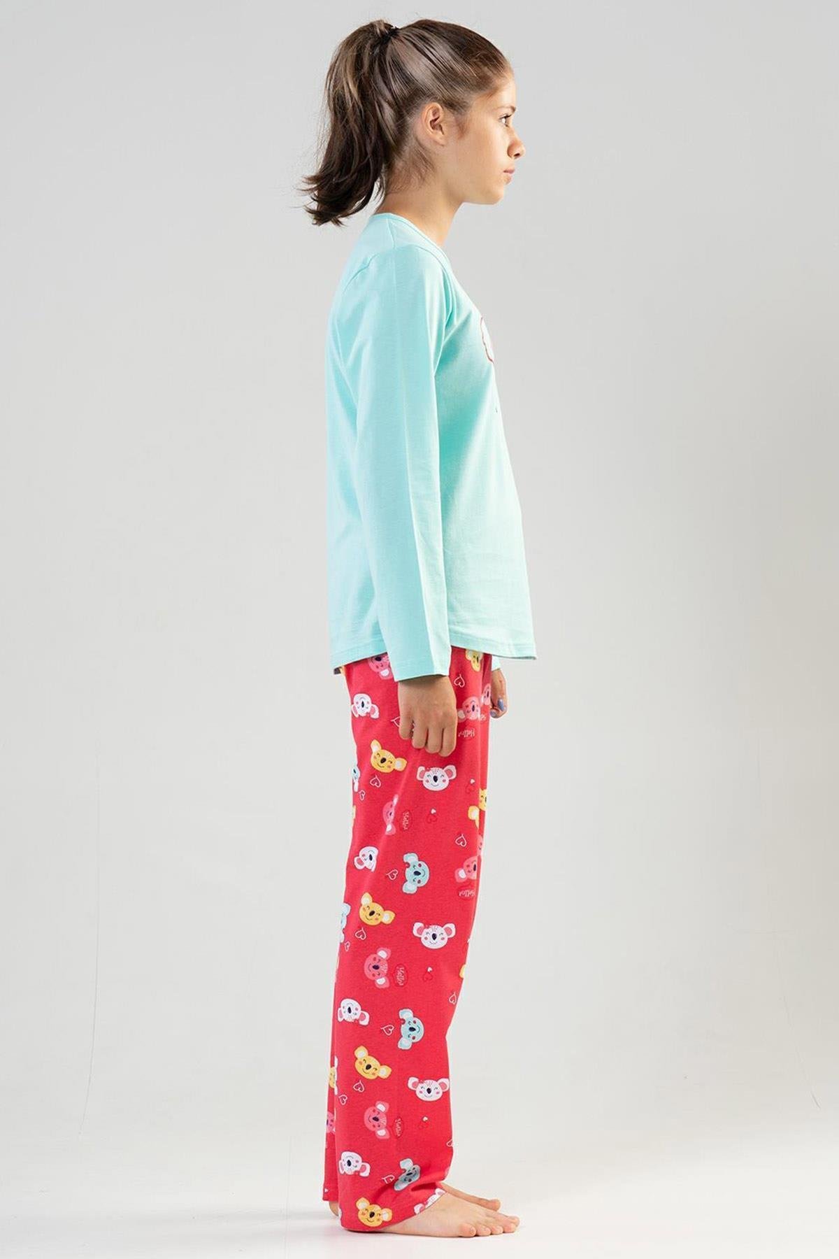 Mısırlı Kız Çocuk Pamuklu Uzun Kollu Mint Pijama Takımı