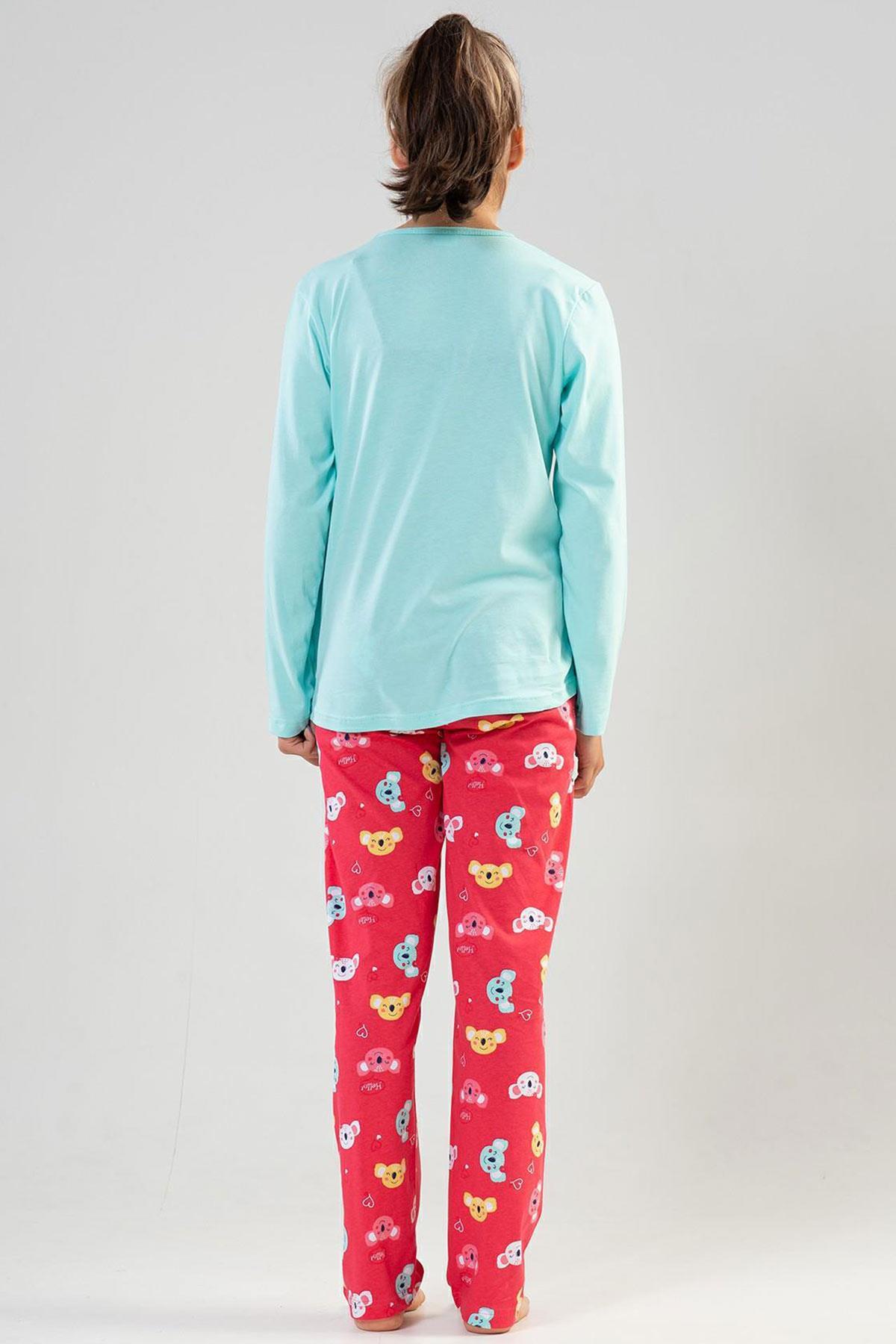 Mısırlı Kız Çocuk Pamuklu Uzun Kollu Mint Pijama Takımı