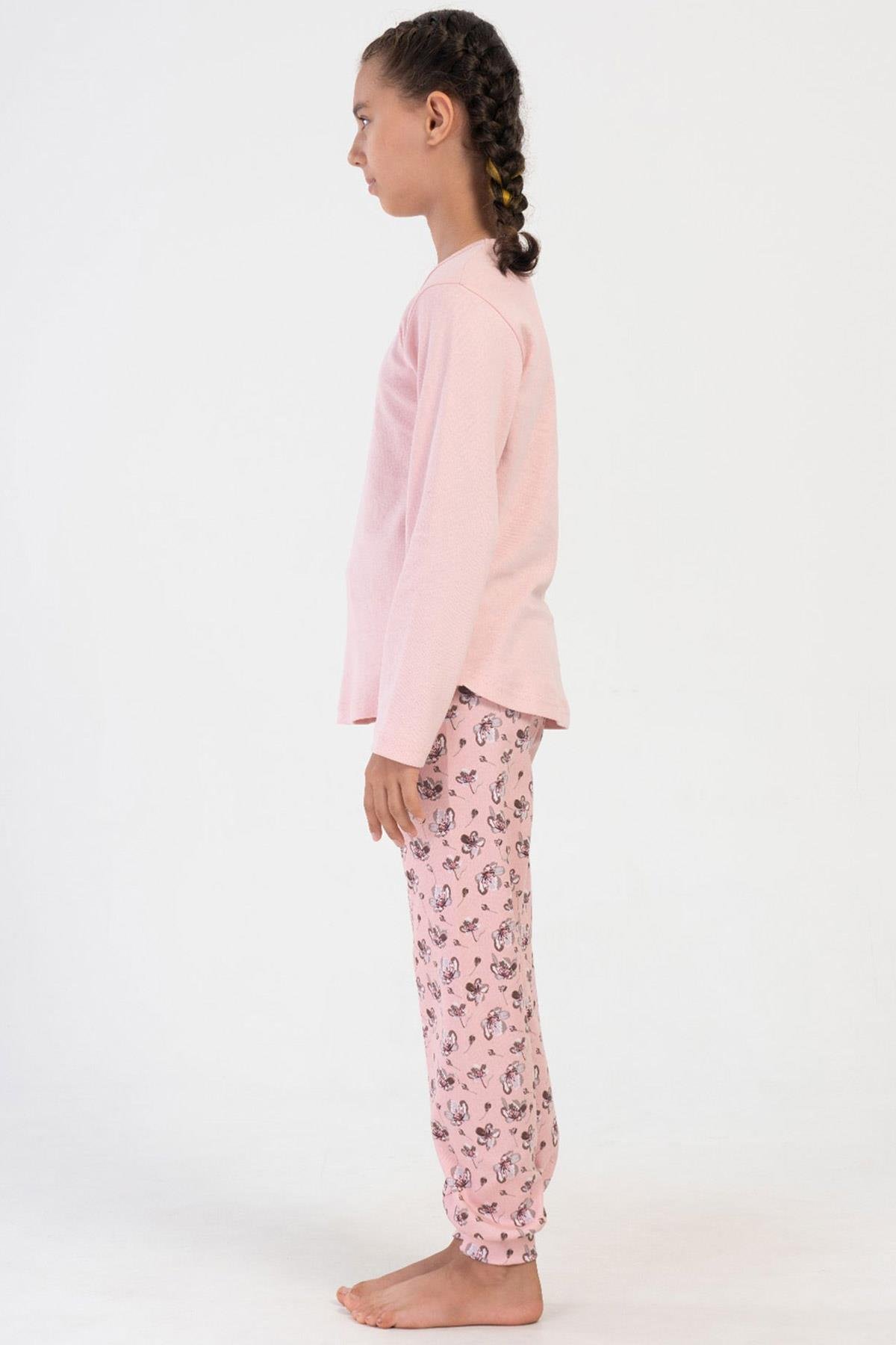 Mısırlı Kız Çocuk Pamuklu Uzun Kollu Pembe Pijama Takımı