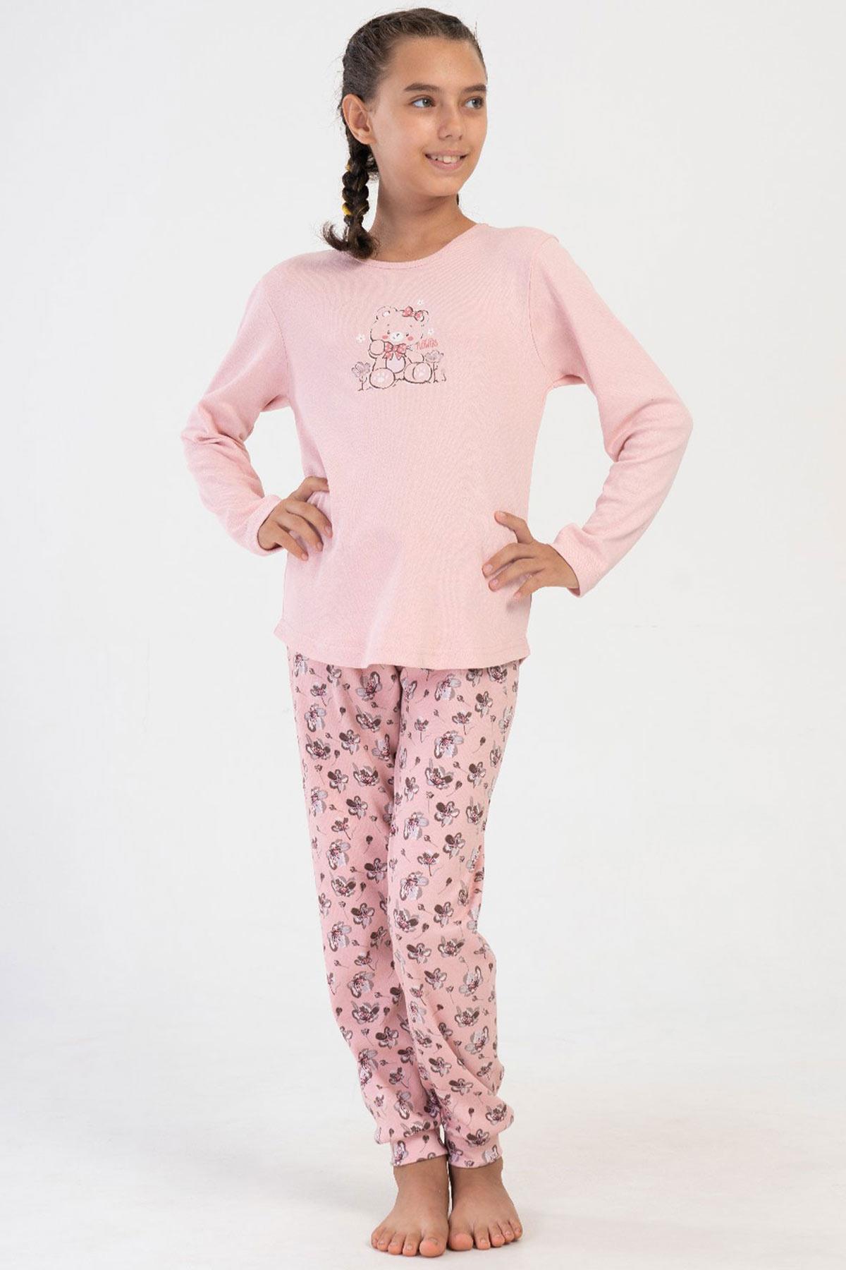 Mısırlı Kız Çocuk Pamuklu Uzun Kollu Pembe Pijama Takımı