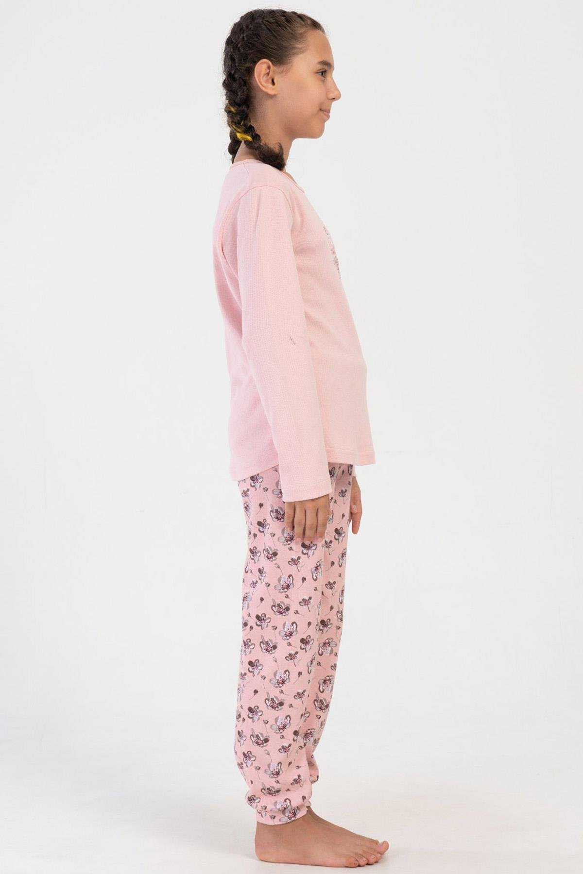 Mısırlı Kız Çocuk Pamuklu Uzun Kollu Pembe Pijama Takımı