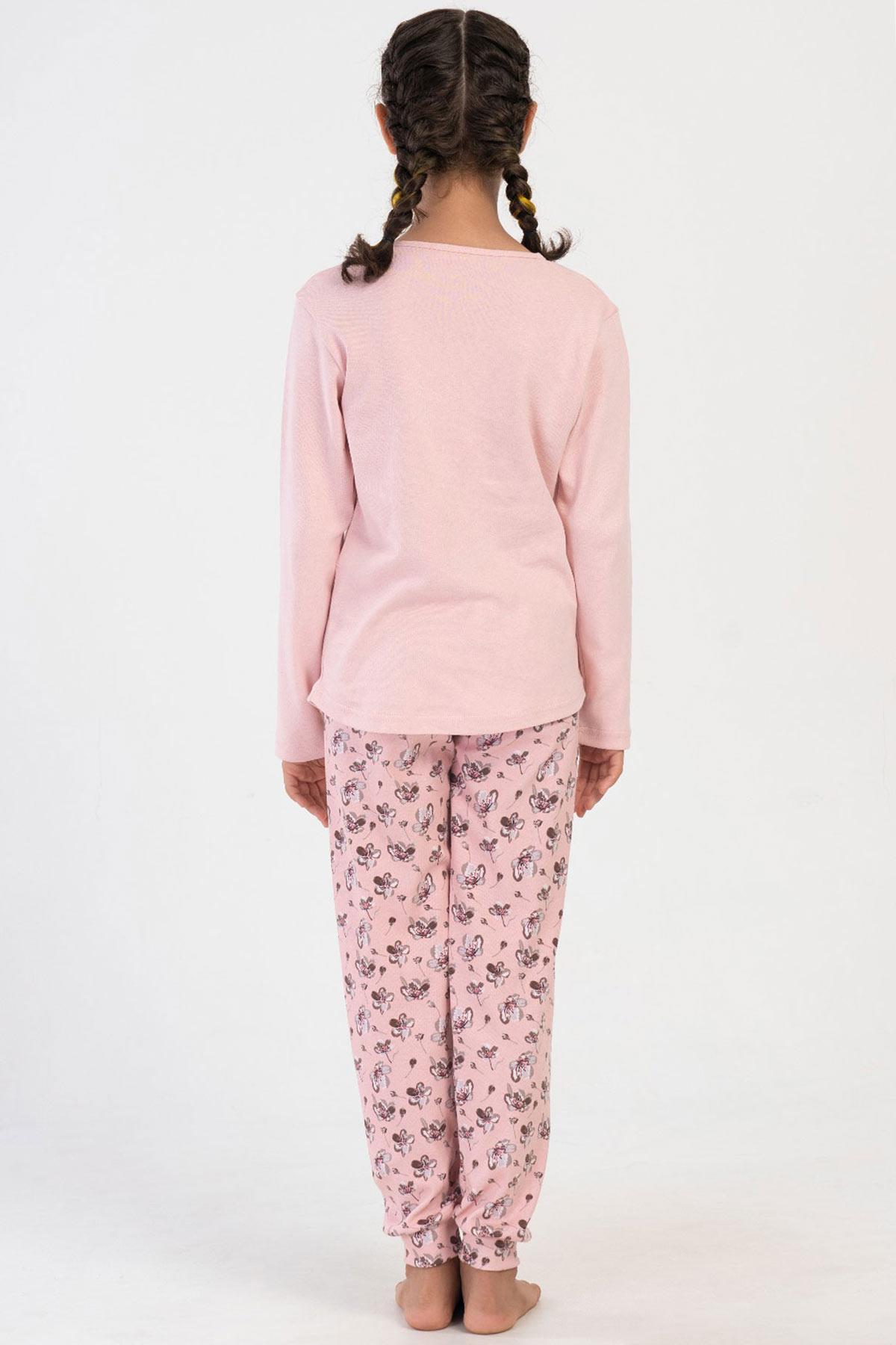 Mısırlı Kız Çocuk Pamuklu Uzun Kollu Pembe Pijama Takımı