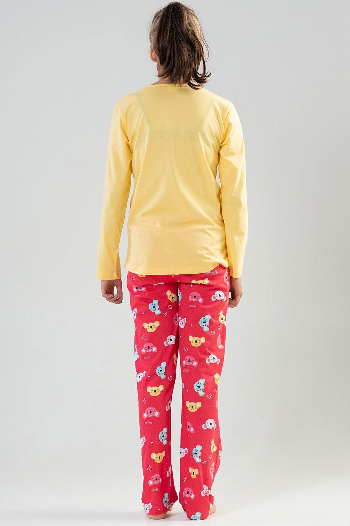 Mısırlı Kız Çocuk Pamuklu Uzun Kollu Sarı Pijama Takımı