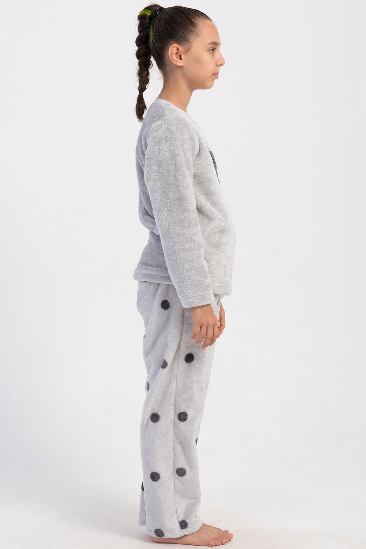 Mısırlı Kız Çocuk Welsoft Uzun Kollu Gri Pijama Takımı