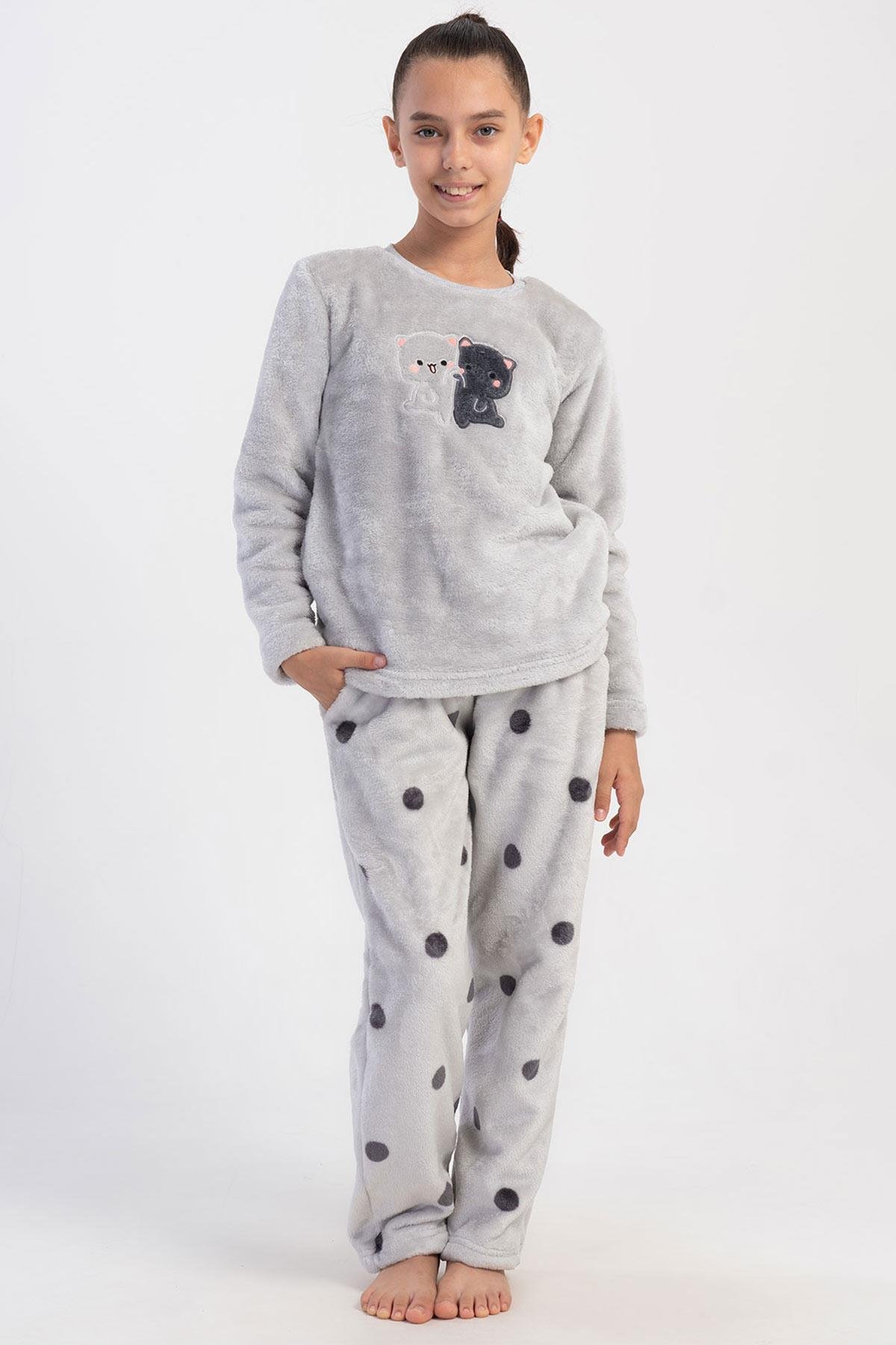 Mısırlı Kız Çocuk Welsoft Uzun Kollu Gri Pijama Takımı