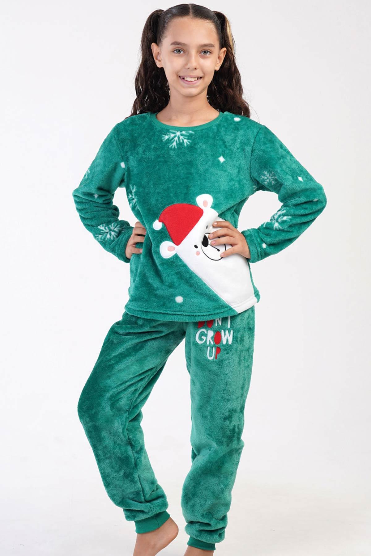 Mısırlı Kız Çocuk Welsoft Uzun Kollu Yeşil Pijama Takımı