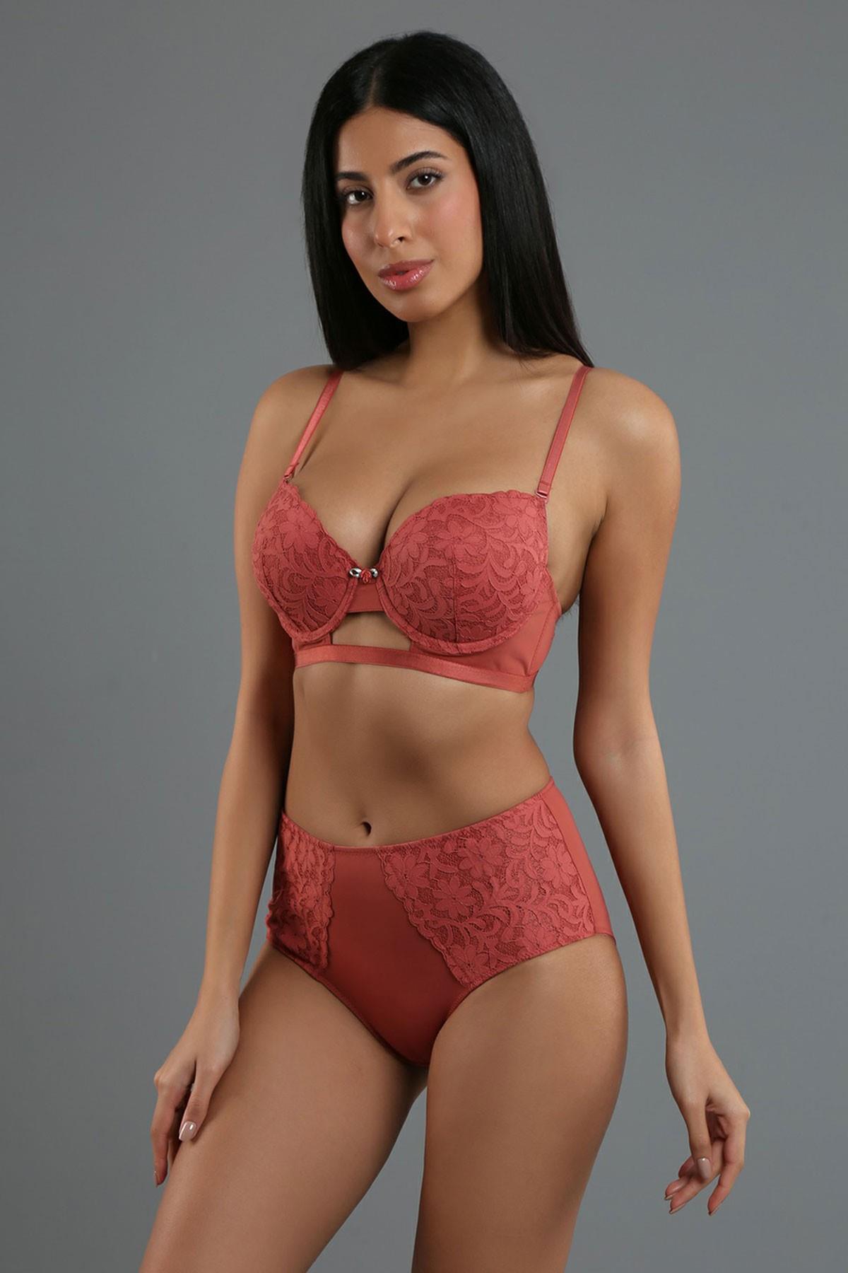 Mısırlı New Bra B Cup Kiremit Sütyen Yüksek Bel Külot Takımı