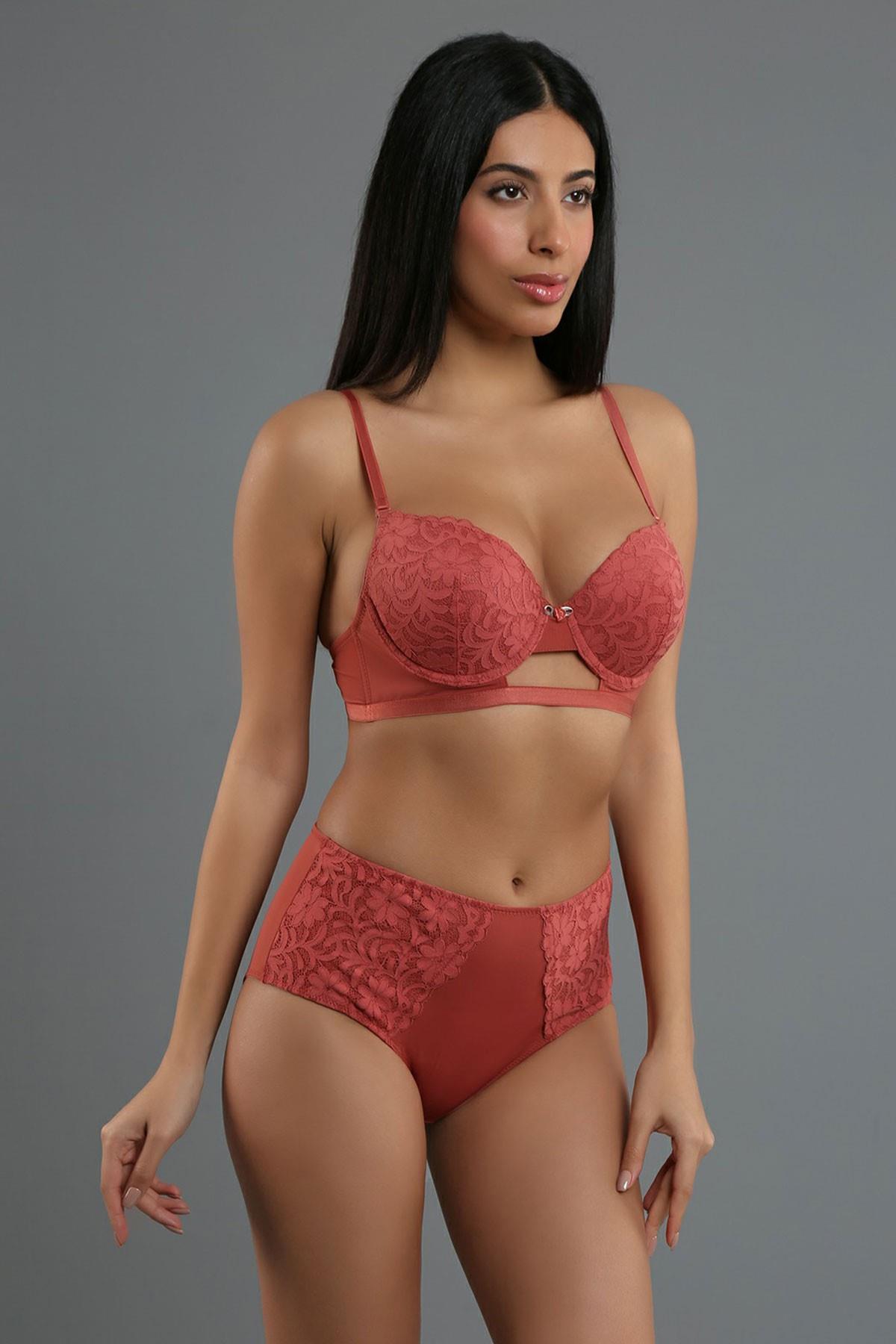 Mısırlı New Bra B Cup Kiremit Sütyen Yüksek Bel Külot Takımı