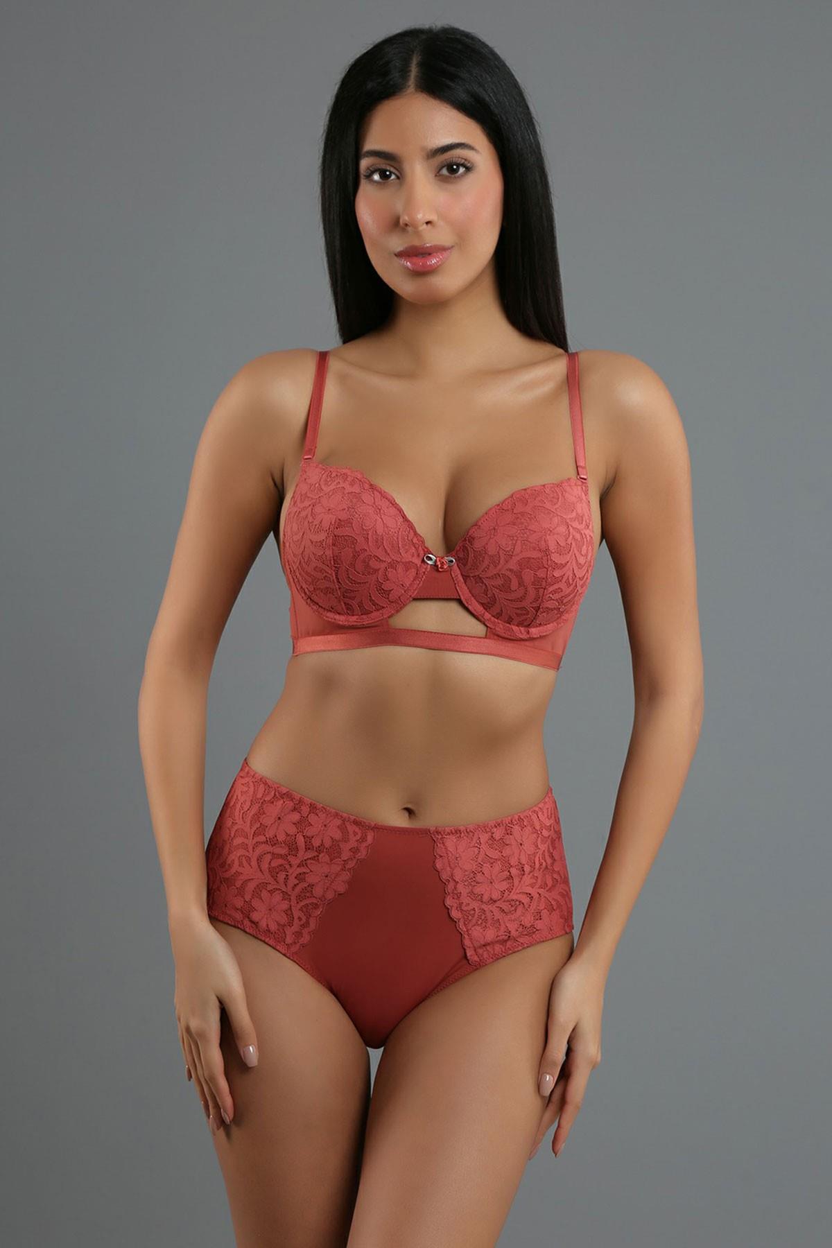 Mısırlı New Bra B Cup Kiremit Sütyen Yüksek Bel Külot Takımı