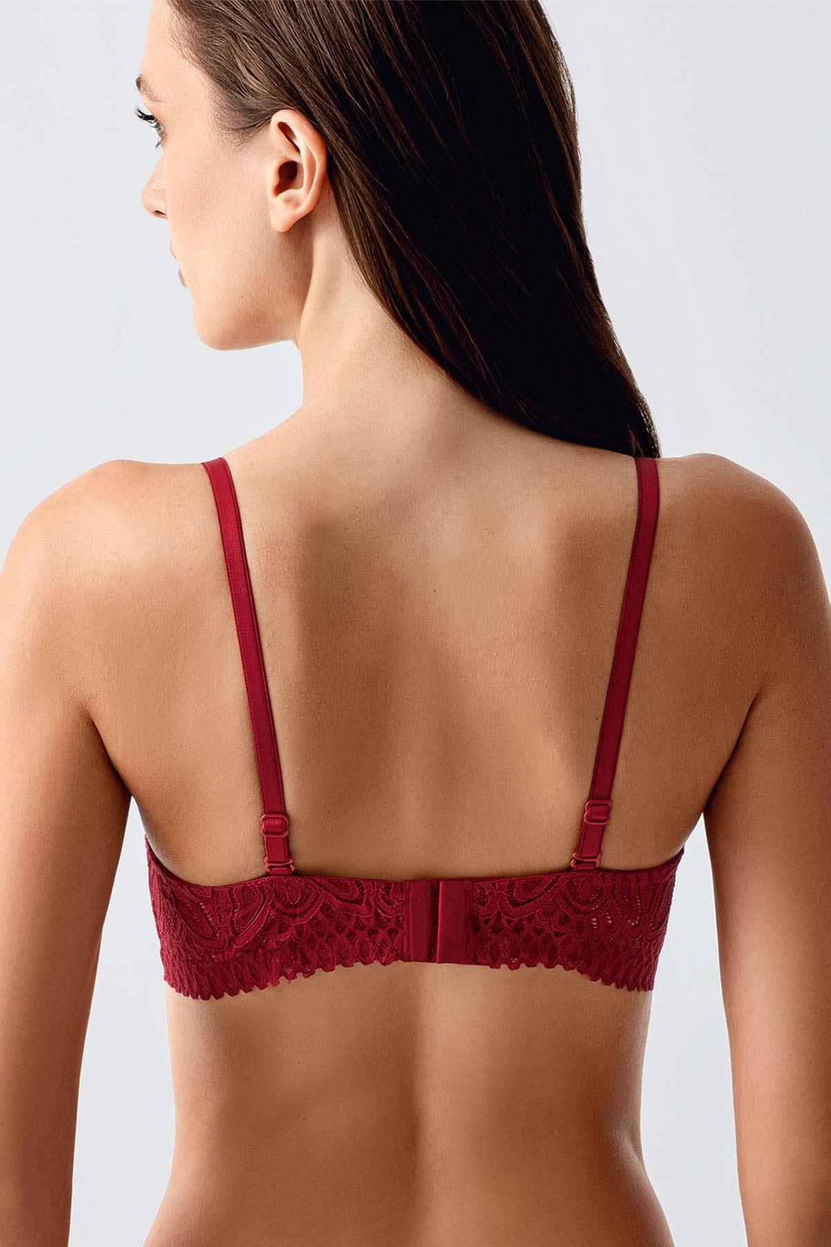 Mısırlı New Bra Destekli ve Balenli Bordo Dantelli Sütyen - 338355