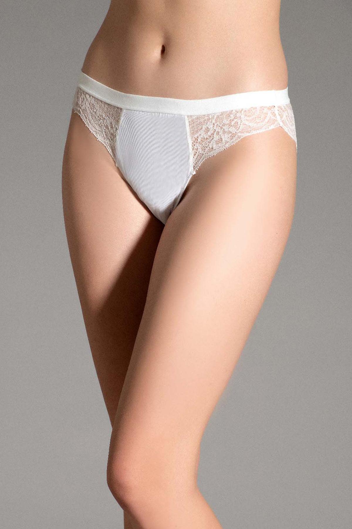 Mısırlı New Panty Likralı Dantelli Ekru Slip Külot - 9027