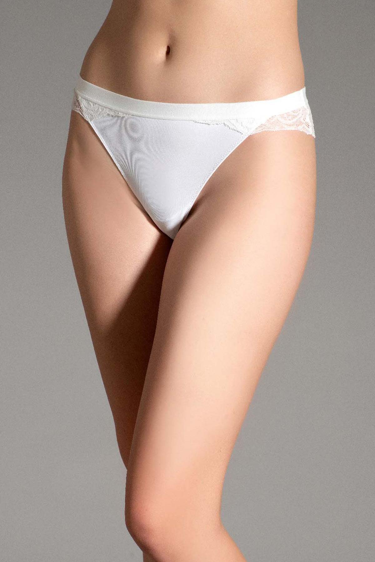 Mısırlı New Panty Likralı Dantelli Ekru String Külot - 9028