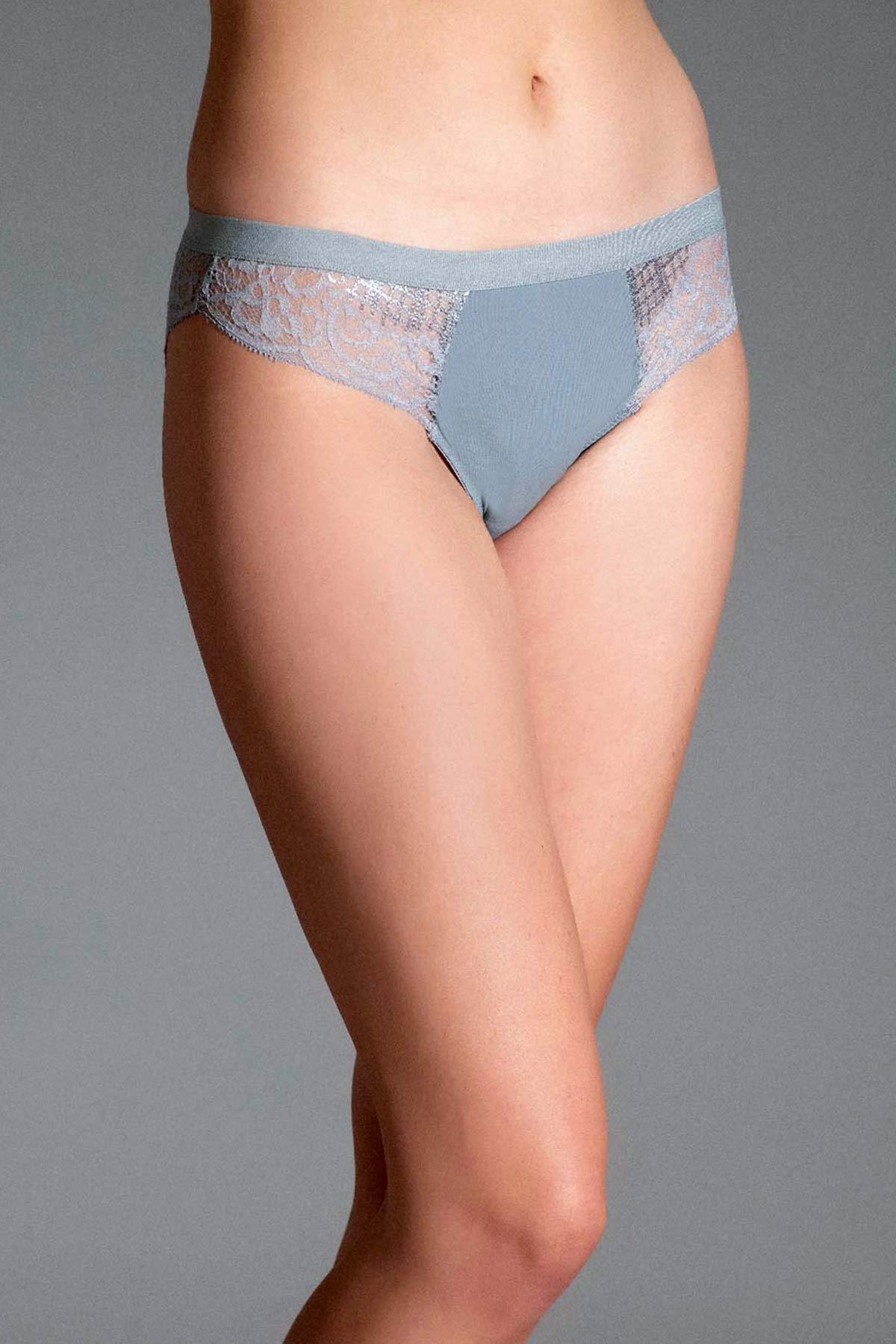 Mısırlı New Panty Likralı Dantelli Gri Slip Külot - 9027