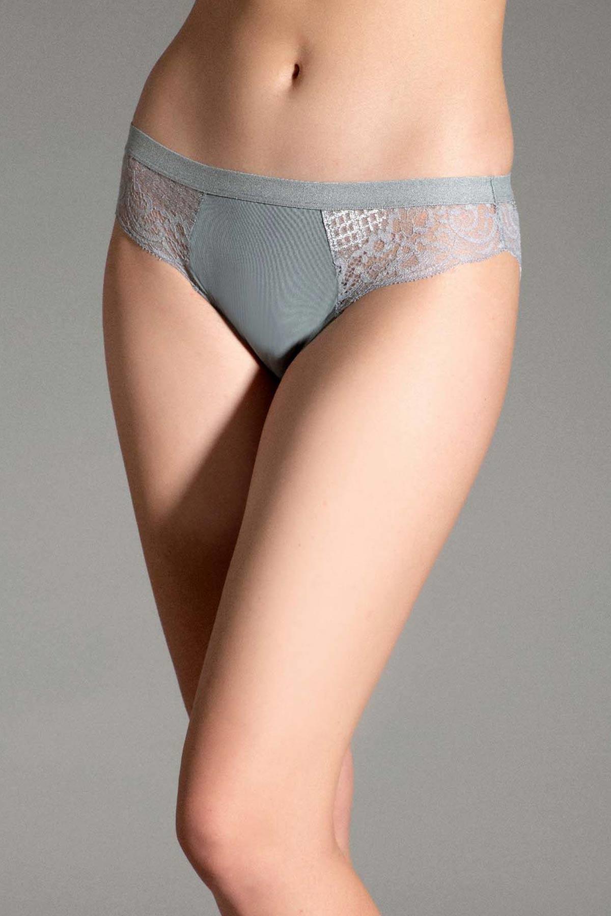 Mısırlı New Panty Likralı Dantelli Gri Slip Külot - 9027