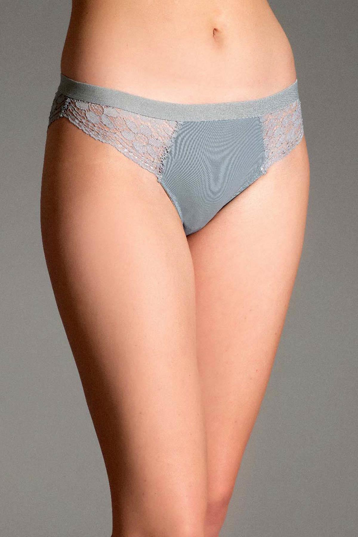 Mısırlı New Panty Likralı Dantelli Gri Brazilian Külot