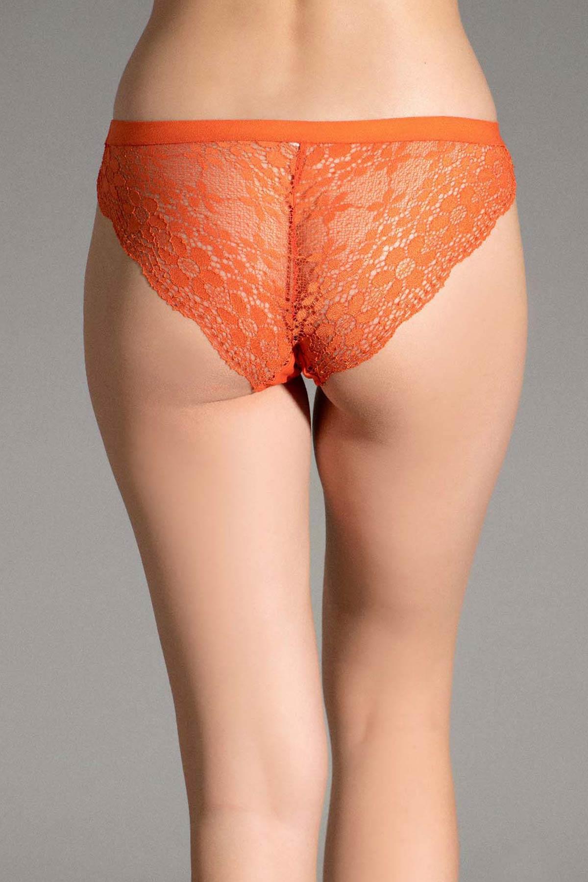 Mısırlı New Panty Likralı Dantelli Oranj Brazilian Külot - 9039