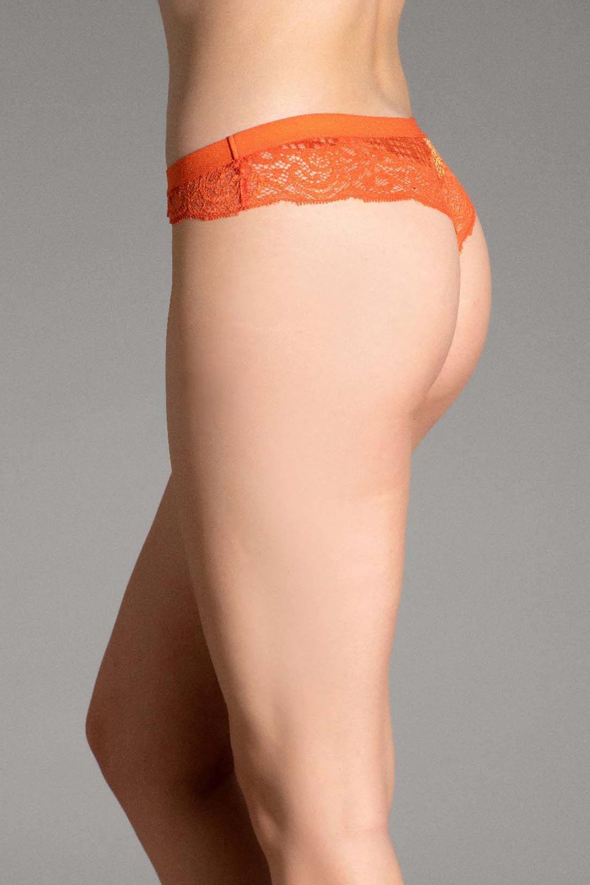 Mısırlı New Panty Likralı Dantelli Oranj String Külot - 9028