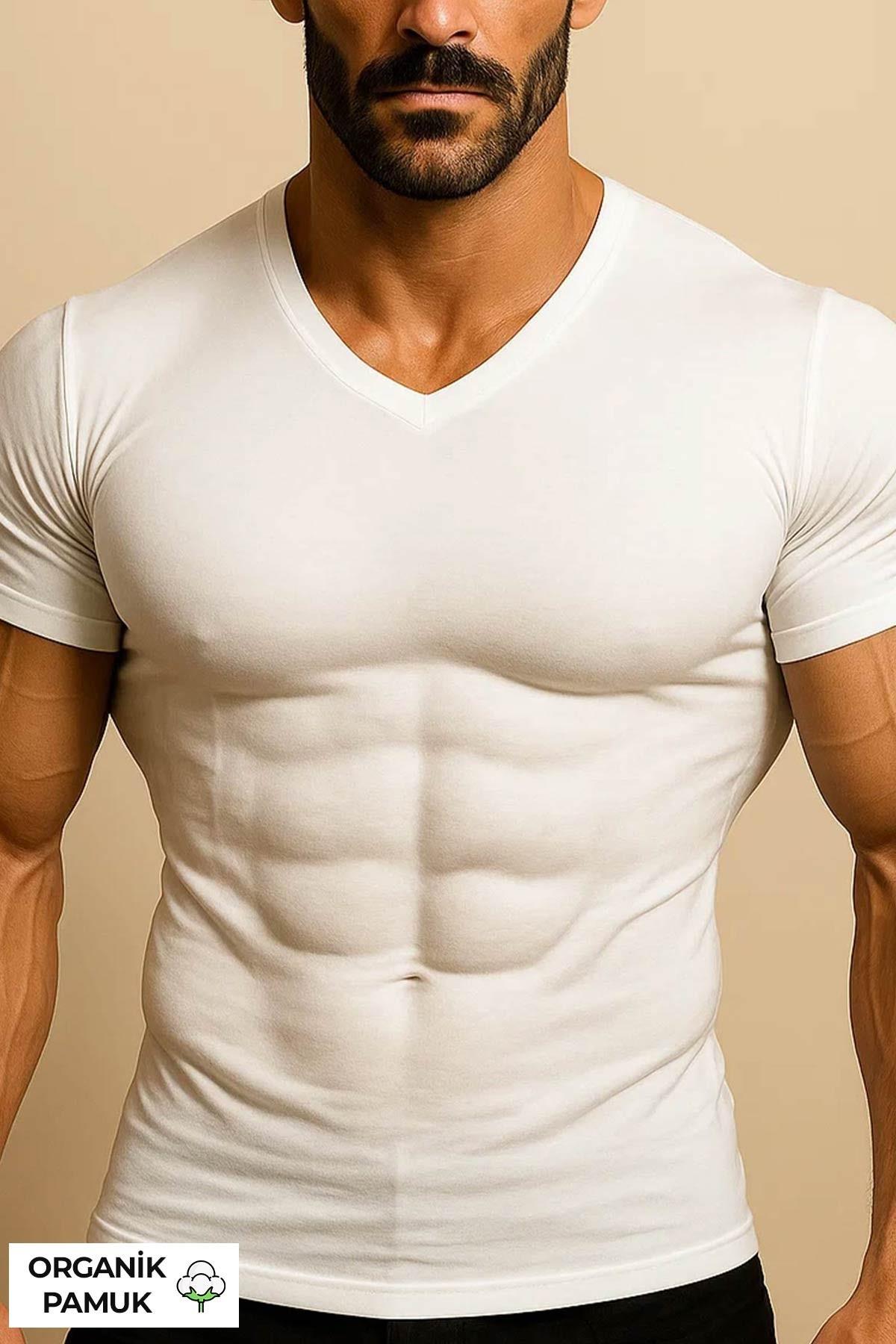 Mısırlı ORGANIC Pamuklu HERCULES Slim Fit V Yaka Fanila
