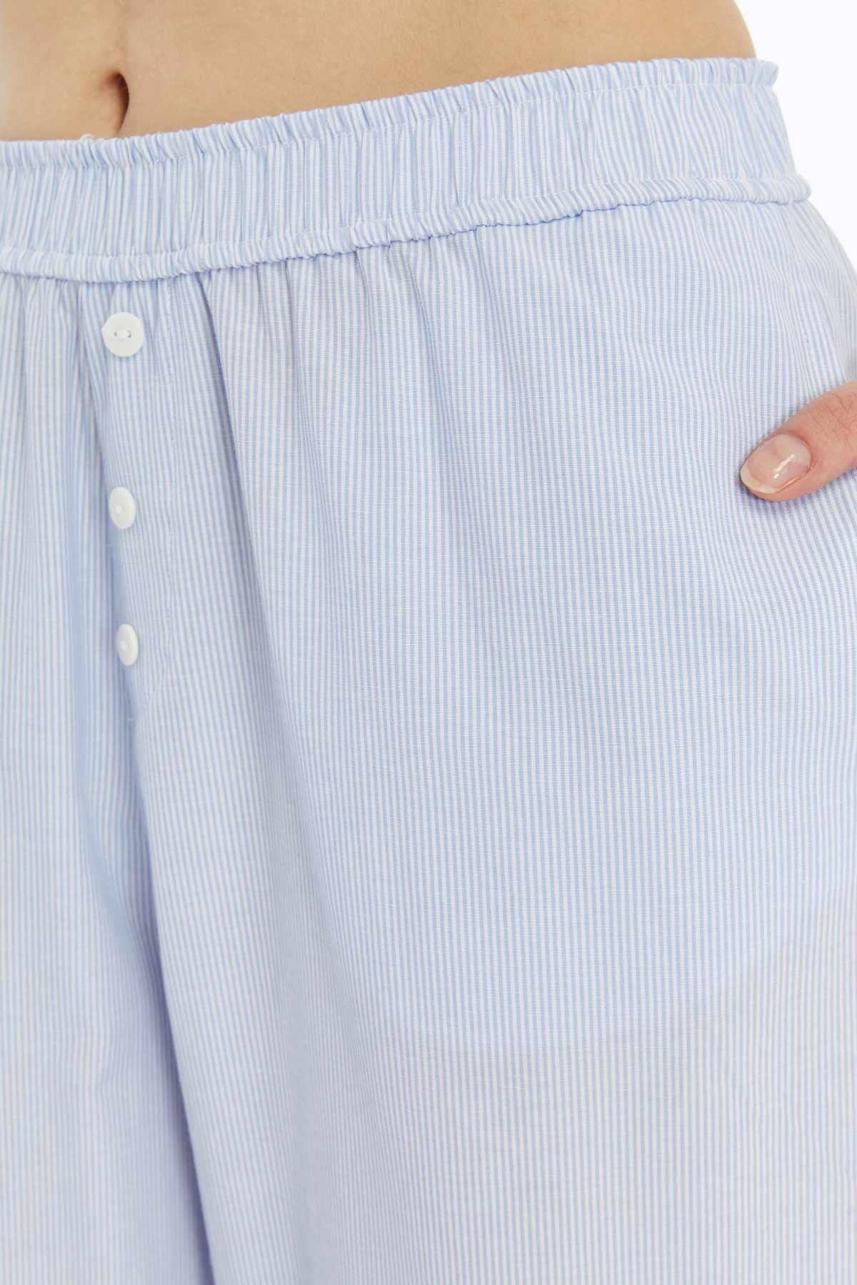 Mısırlı Pamuklu Poplin Açık Mavi Çizgili Pantolon - LT21