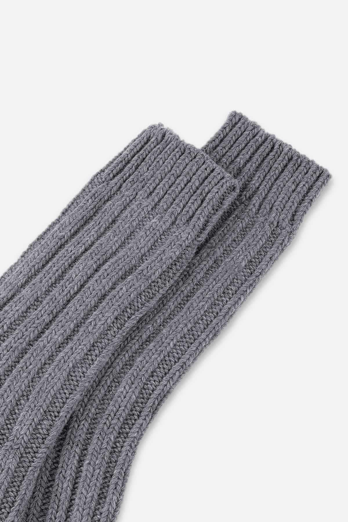 Mısırlı Unisex 5 Kat Alpaka Yünü Kışlık Tekli Gri Soket Çorap - M-3094-G