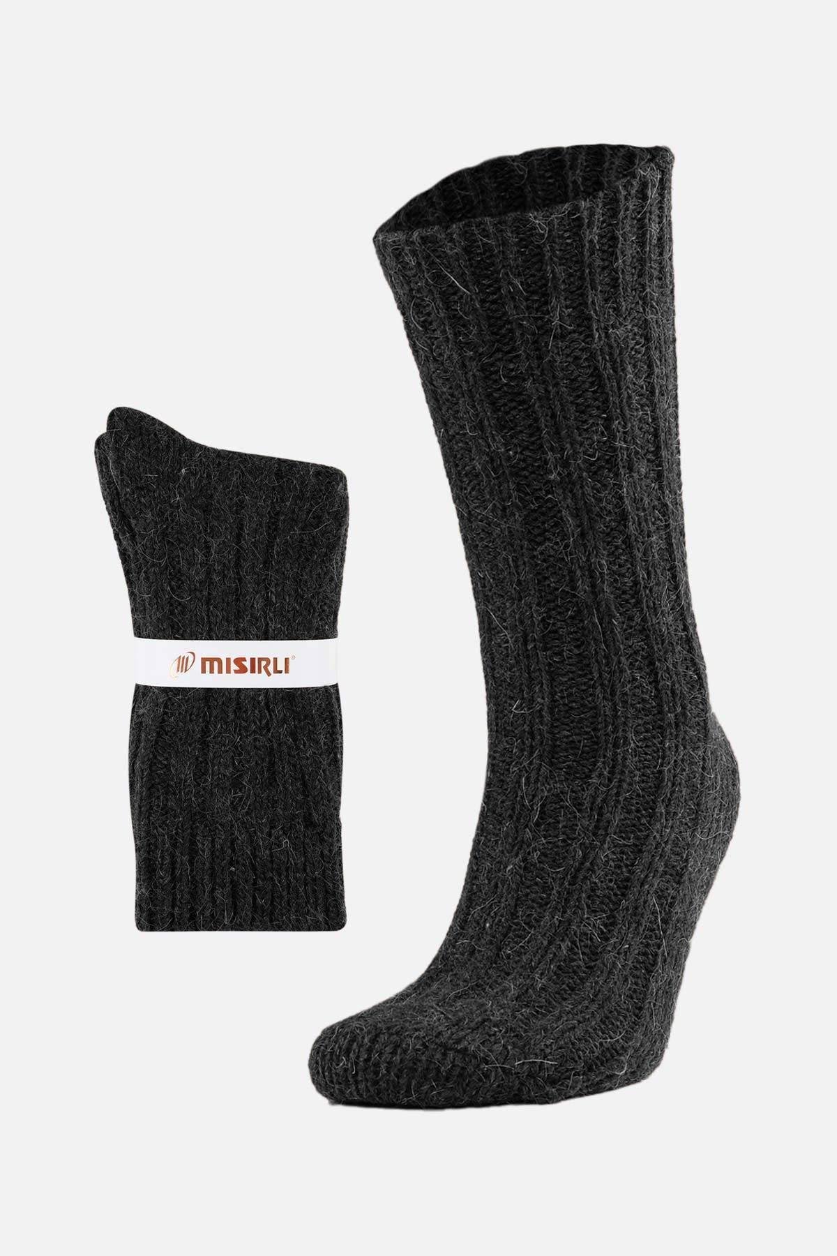 Mısırlı Unisex 5 Kat Alpaka Yünü Kışlık Tekli Antrasit Soket Çorap