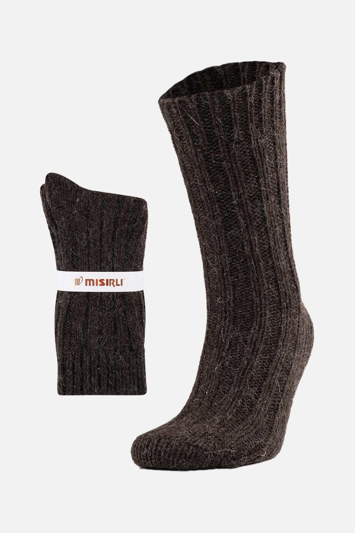 Mısırlı Unisex 5 Kat Alpaka Yünü Kışlık Tekli Kahverengi Soket Çorap - M-3094-K
