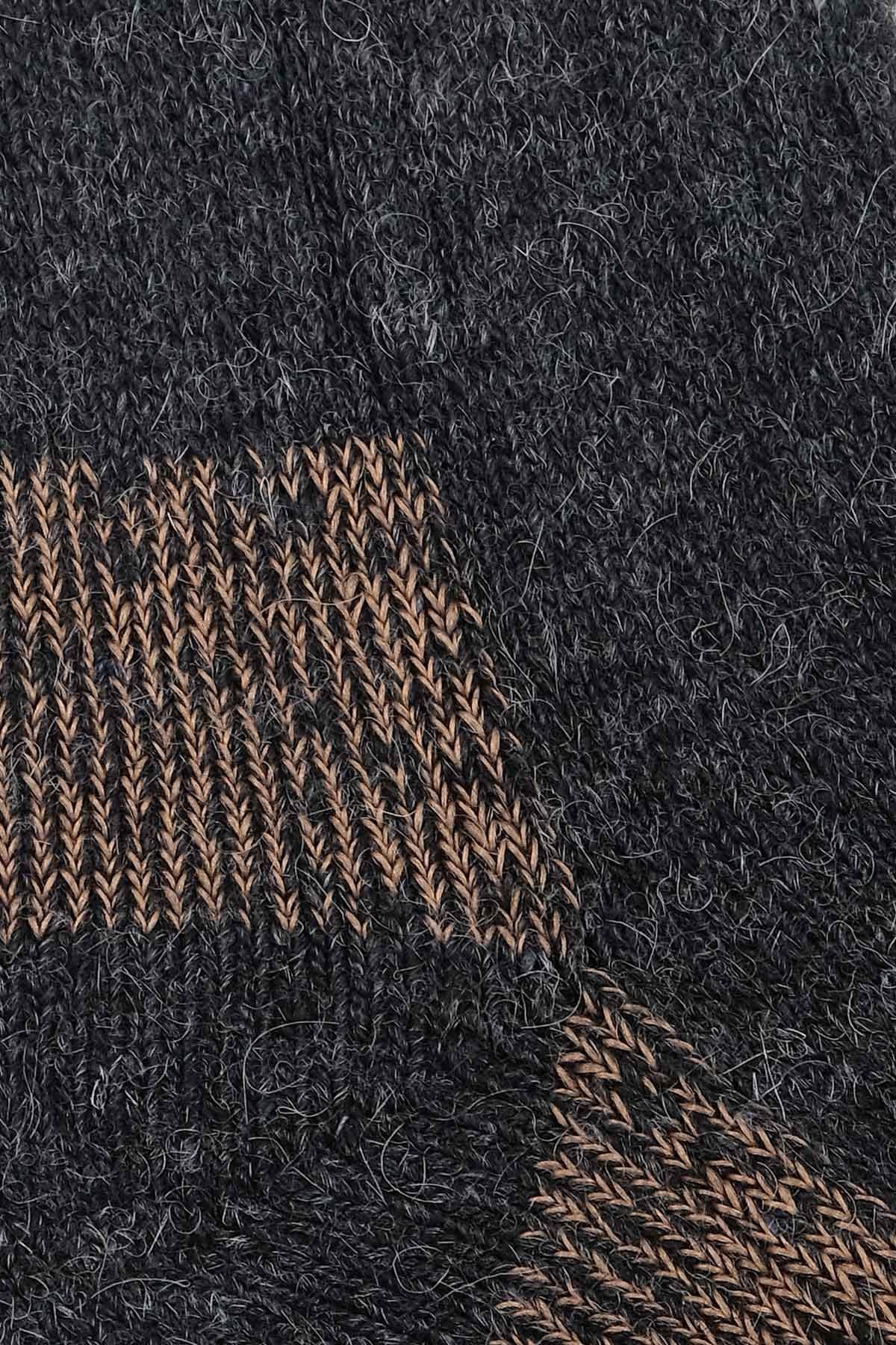 Mısırlı Unisex Alpaka Yünü Havlu Kışlık Antrasit/Bej Soket Çorap - M 6005-AB