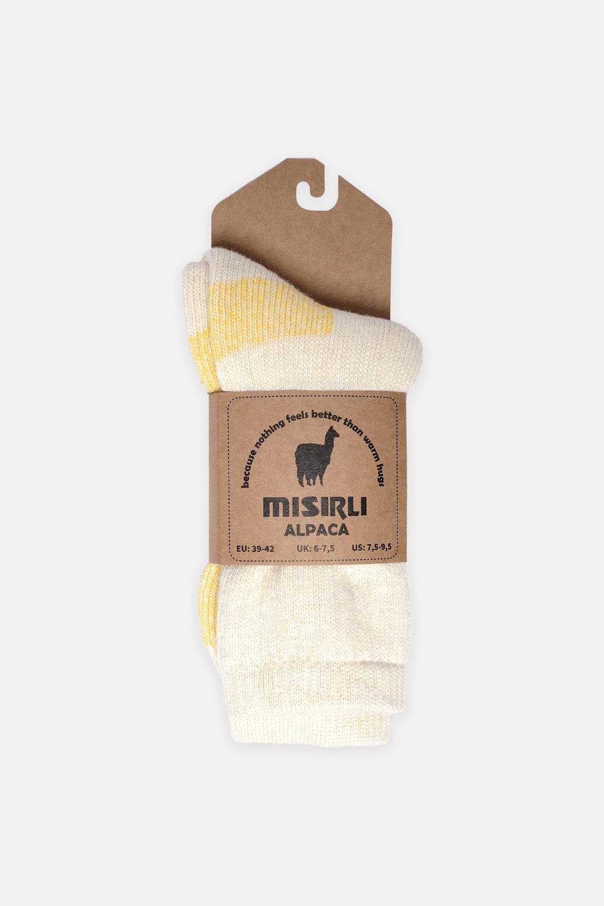 Mısırlı Unisex Alpaka Yünü Havlu Kışlık Ekru/Sarı Soket Çorap   M 6005 ES