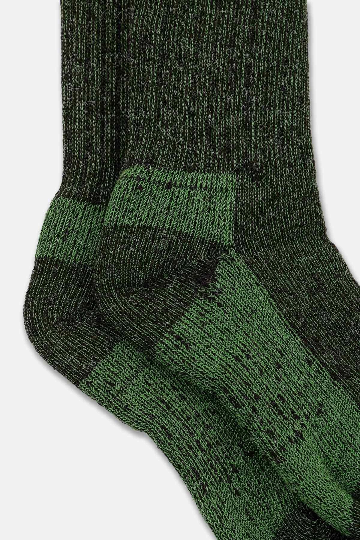 Mısırlı Unisex Alpaka Yünü Havlu Kışlık Kahve/Yeşil Soket Çorap   M 6006 KY