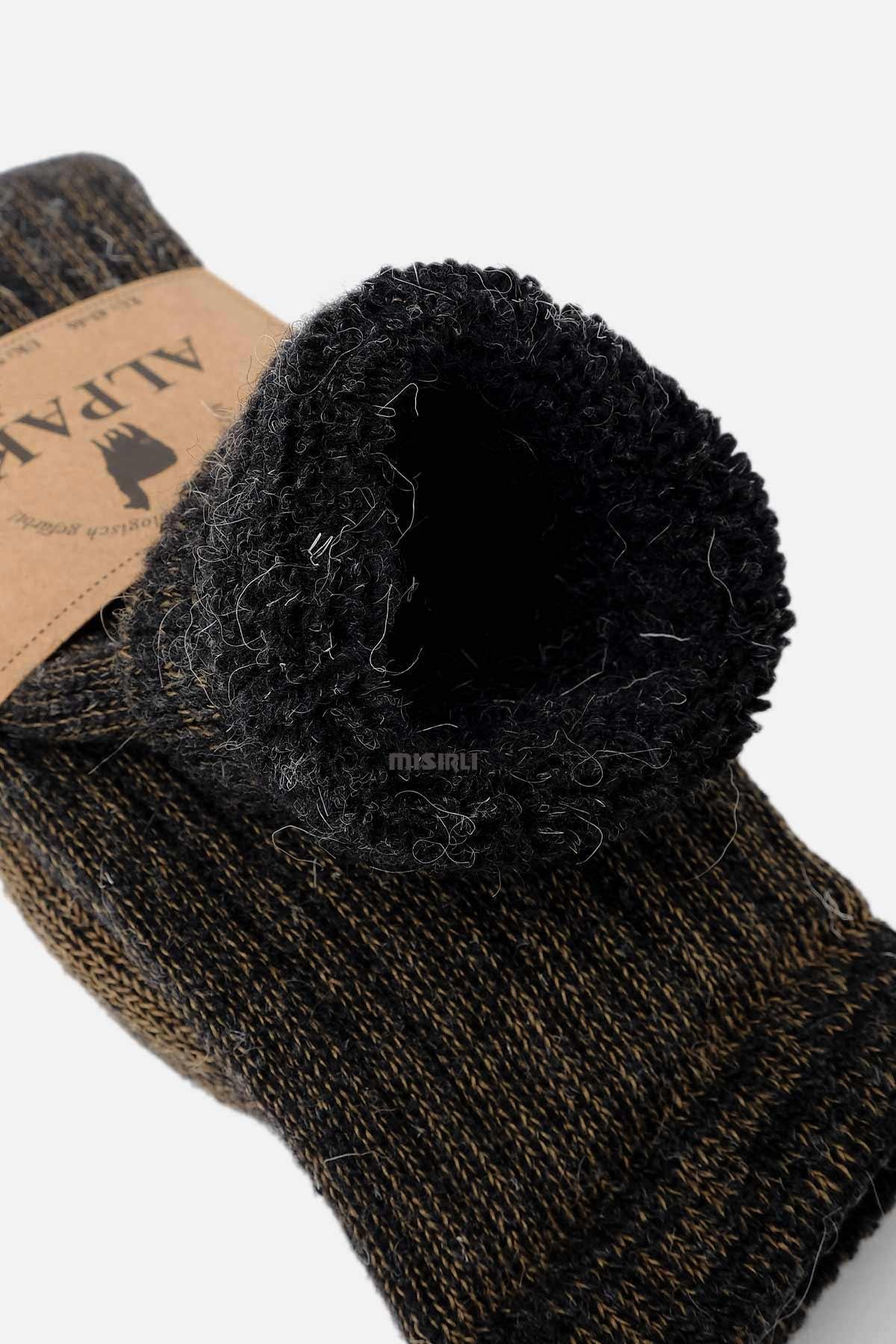 Mısırlı Unisex Alpaka Yünü Havlu Kışlık Antrasit/Bej Soket Çorap - M 6006-AB