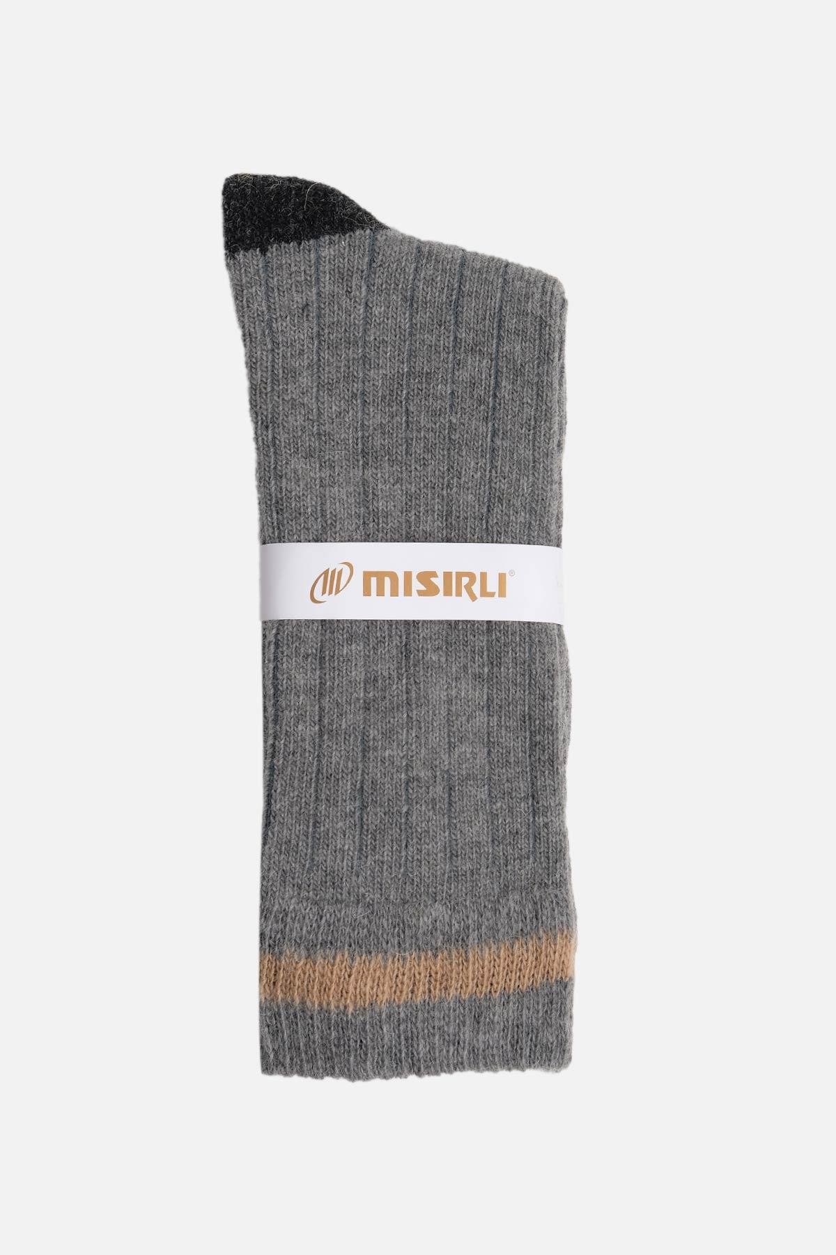 Mısırlı Unisex Alpaka Yünü Kışlık Çemberli Tekli Gri Soket Çorap - M-3093-G