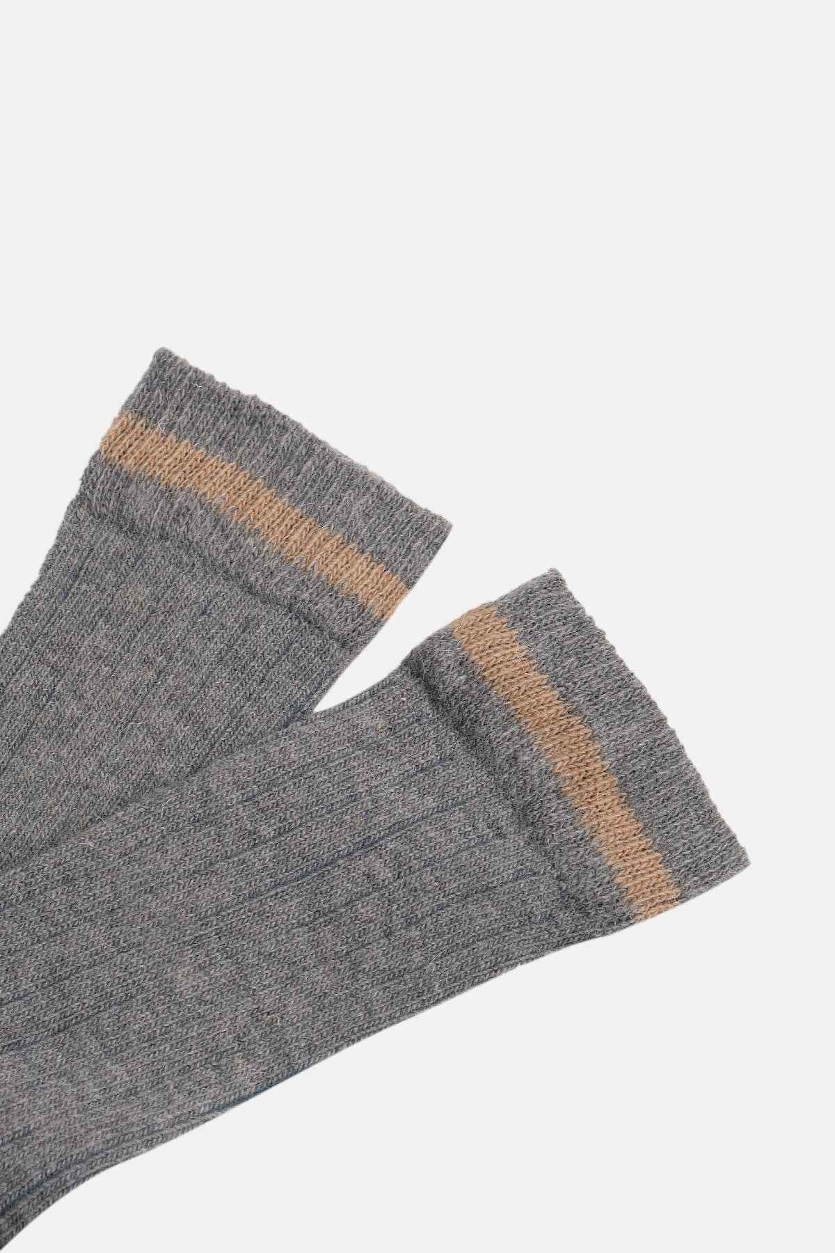 Mısırlı Unisex Alpaka Yünü Kışlık Çemberli Tekli Gri Soket Çorap - M-3093-G