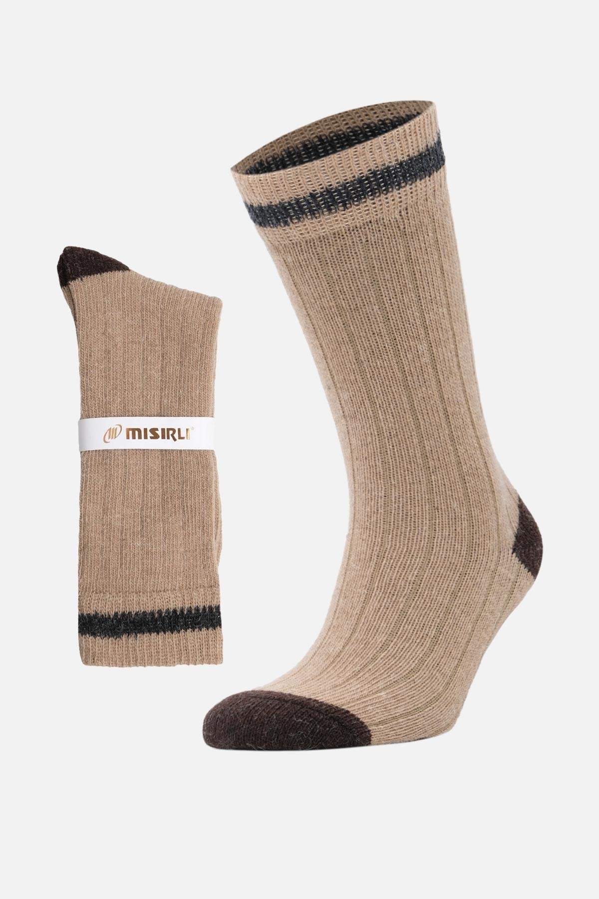 Mısırlı Unisex Alpaka Yünü Kışlık Çemberli Tekli Bej Soket Çorap