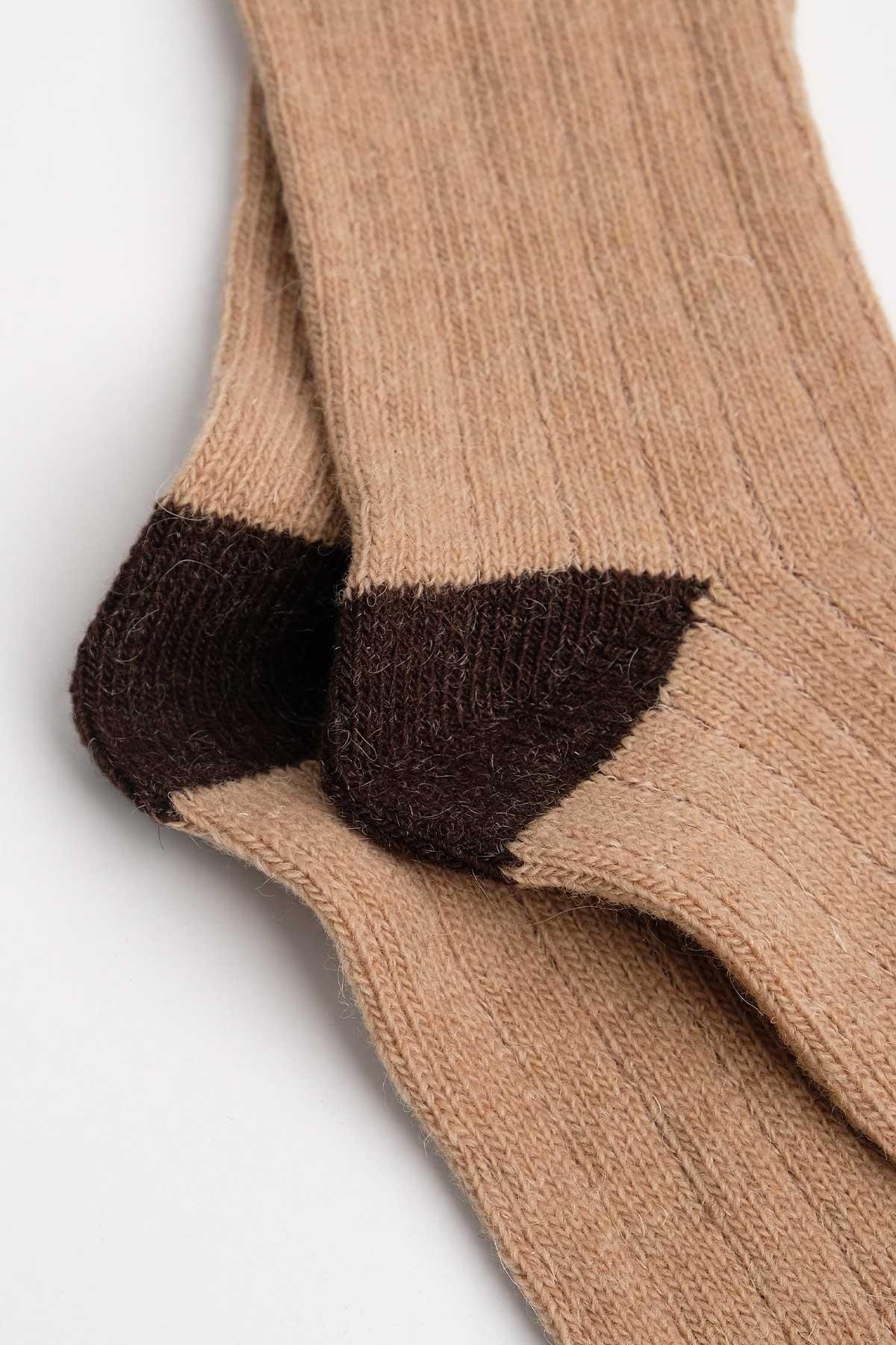 Mısırlı Unisex Alpaka Yünü Kışlık Çemberli Tekli Bej Soket Çorap - M-3093-BJ