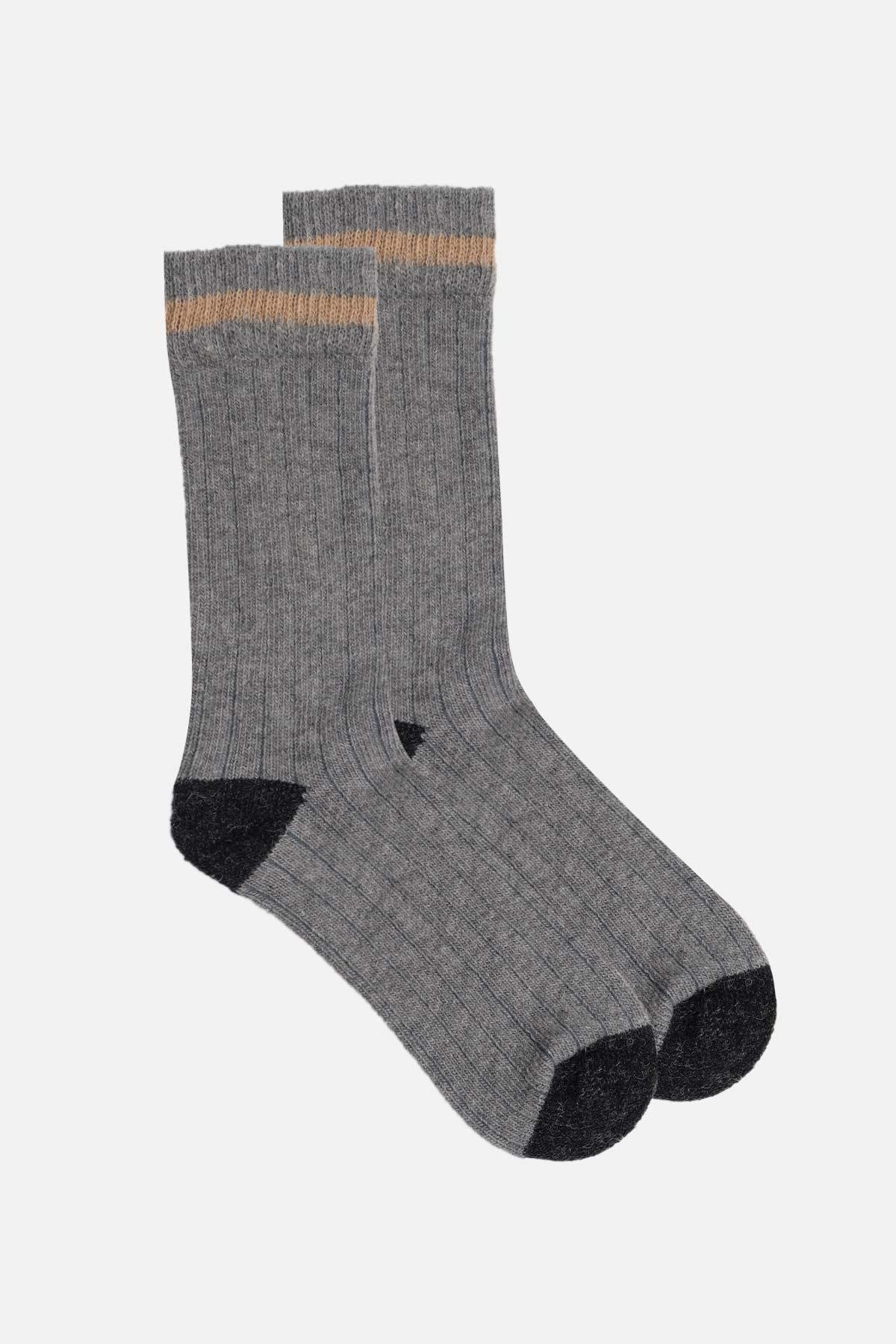 Mısırlı Unisex Alpaka Yünü Kışlık Çemberli Tekli Gri Soket Çorap - M-3093-G