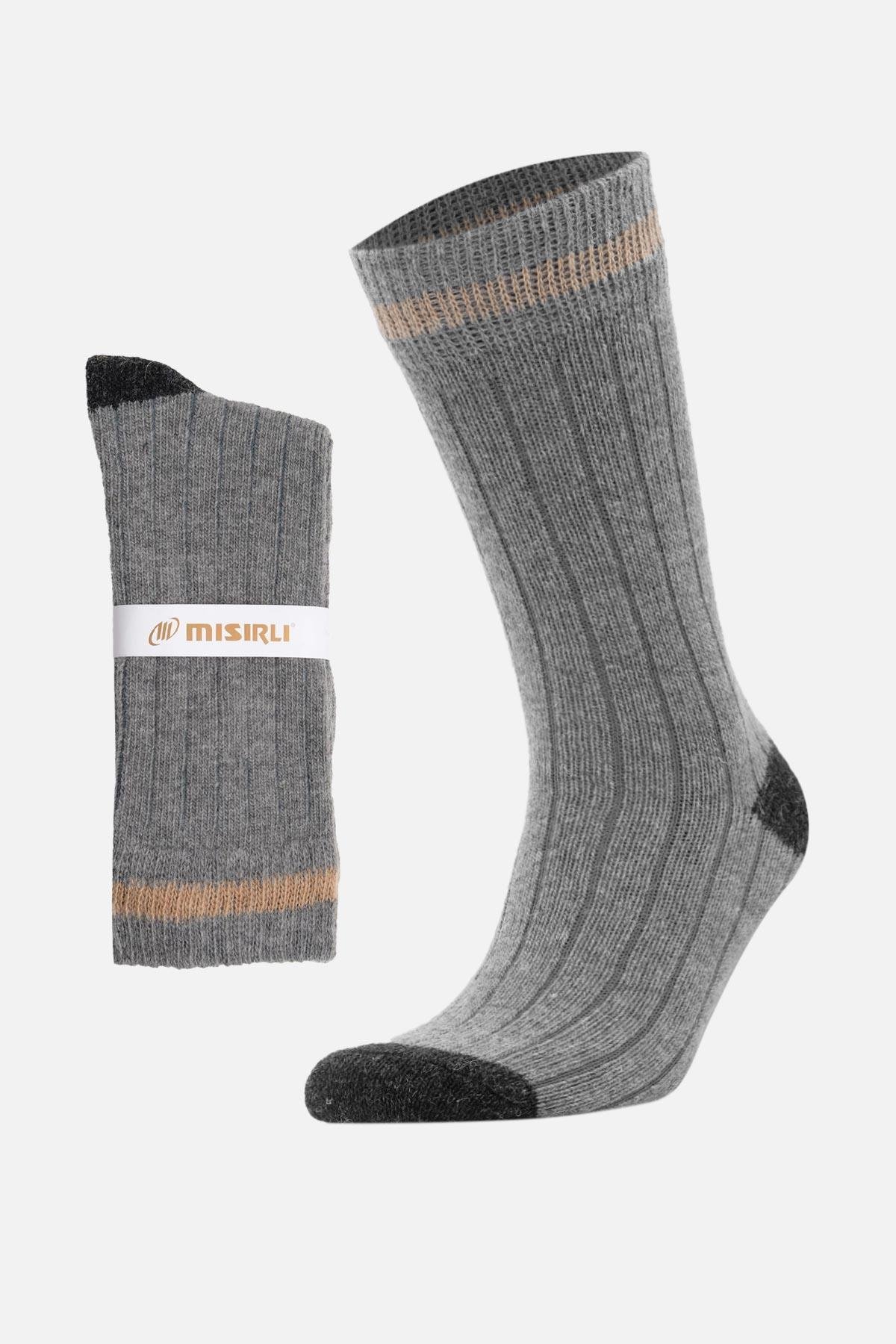 Mısırlı Unisex Alpaka Yünü Kışlık Çemberli Tekli Gri Soket Çorap - M-3093-G