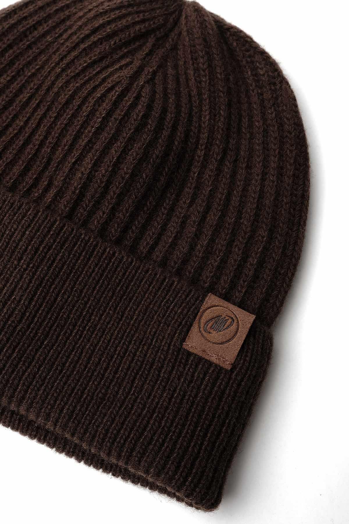 Mısırlı Unisex Kuzu Yünü (Lambswool) Katlamalı Kahverengi Bere