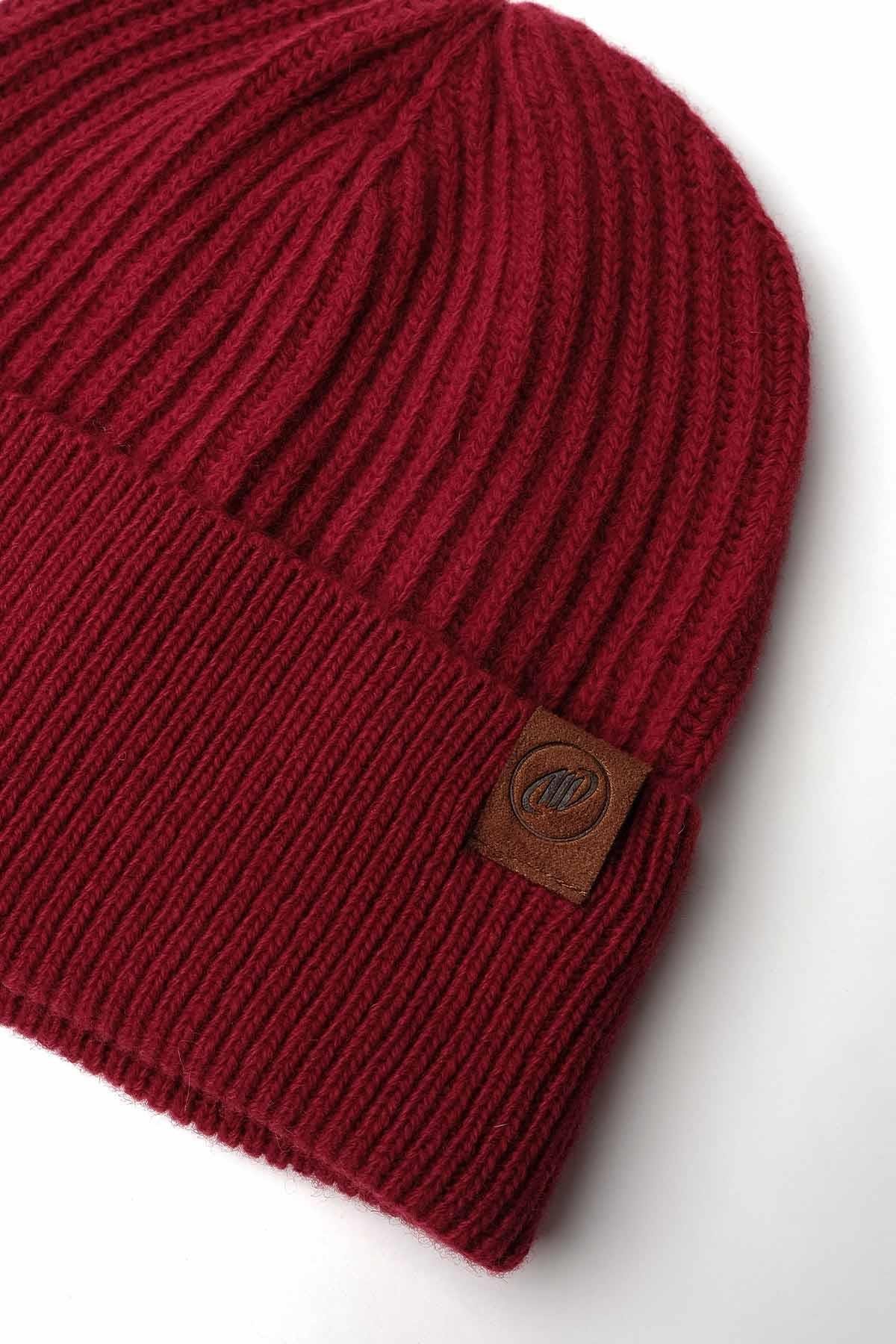 Mısırlı Unisex Kuzu Yünü (Lambswool) Katlamalı Kırmızı Bere