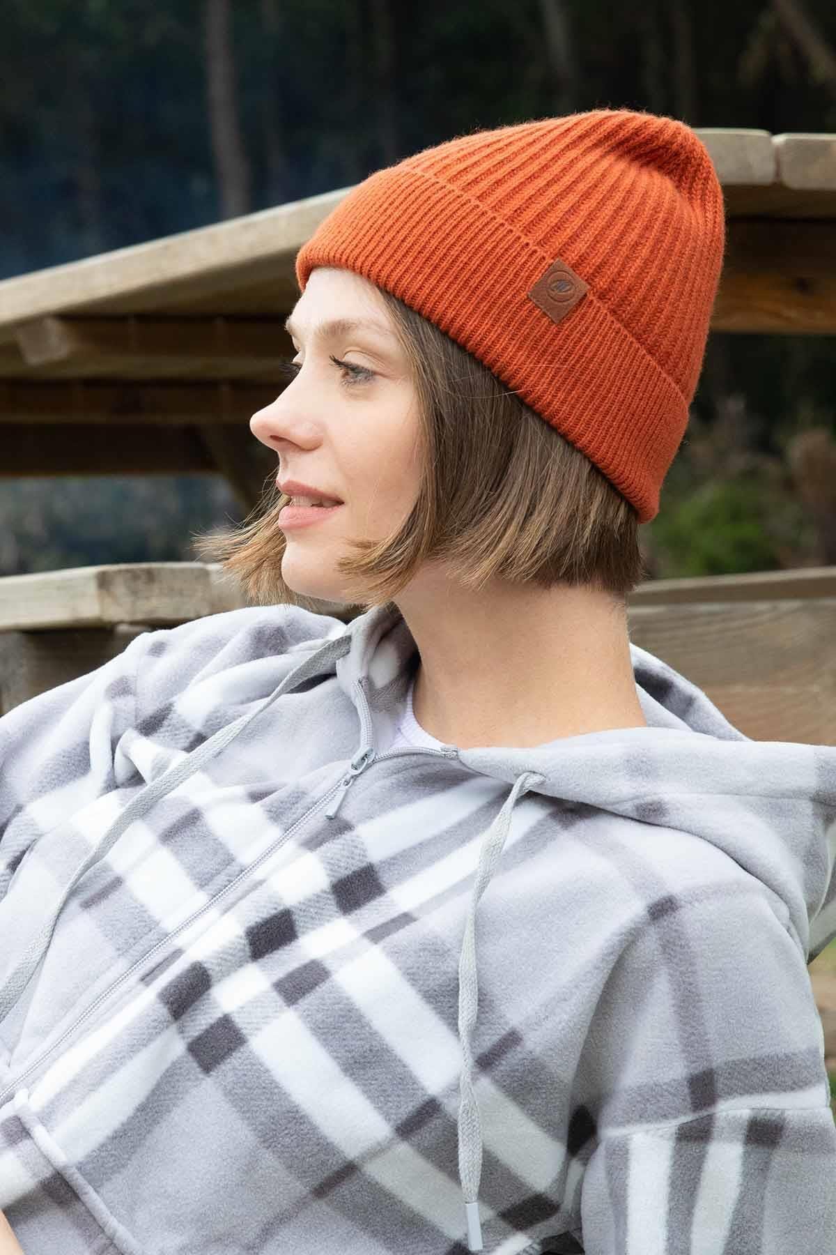 Mısırlı Unisex Kuzu Yünü (Lambswool) Katlamalı Kiremit Bere