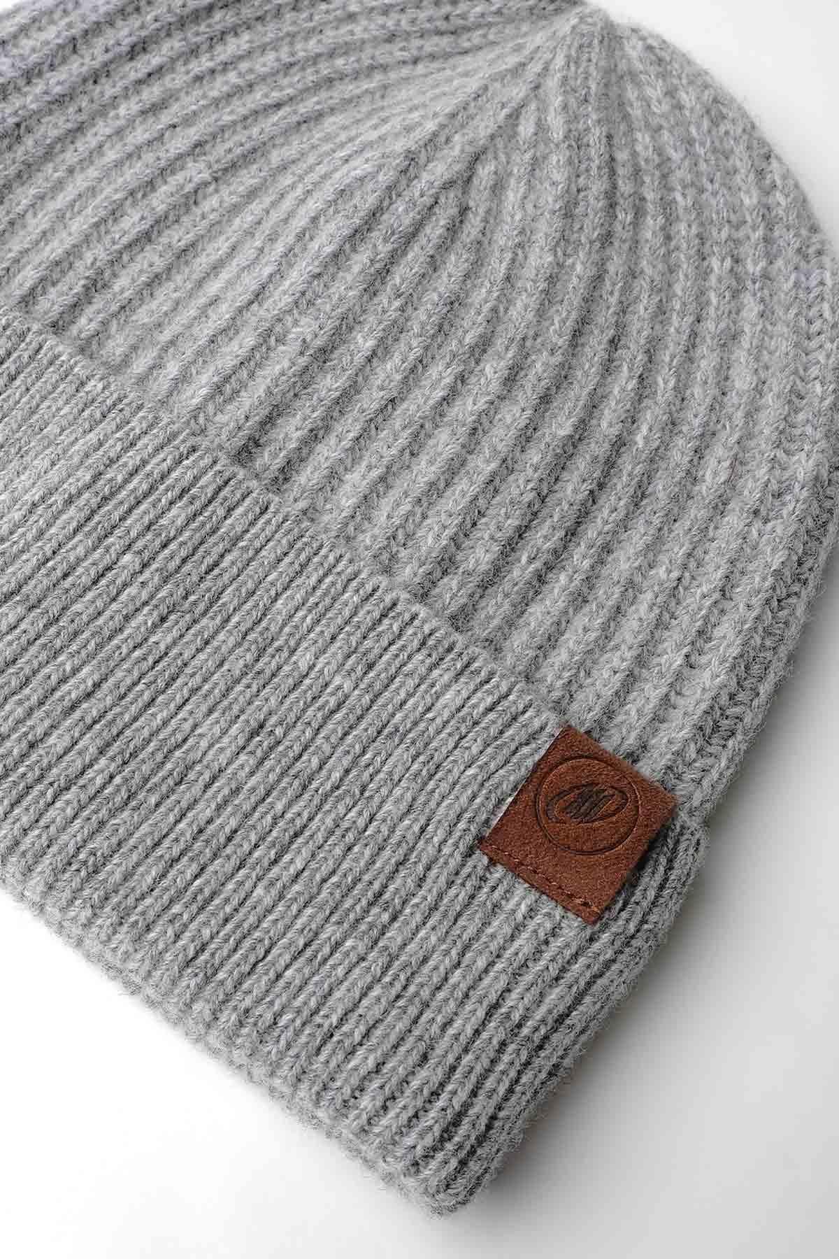 Mısırlı Unisex Kuzu Yünü (Lambswool) Katlamalı Açık Gri Bere