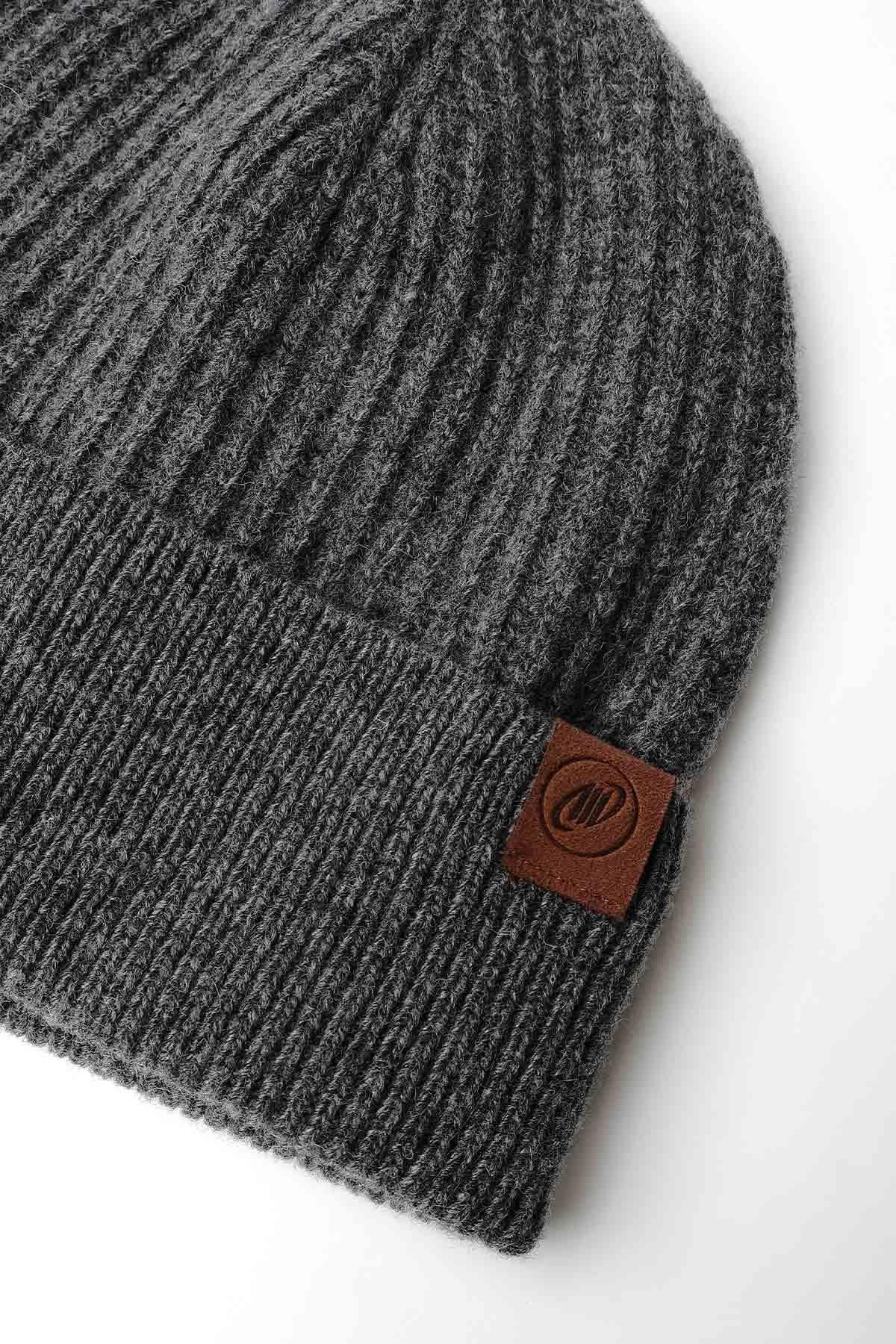 Mısırlı Unisex Kuzu Yünü (Lambswool) Katlamalı Füme Bere
